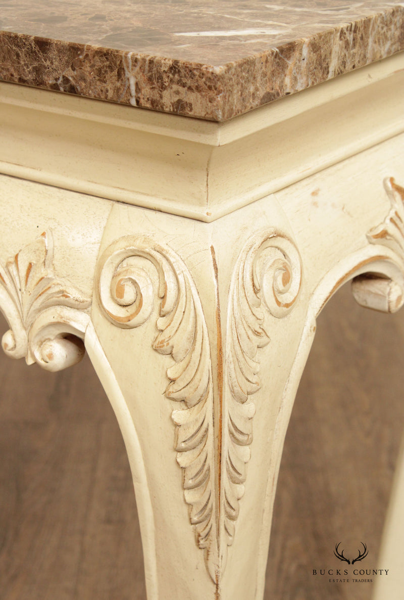 French Provincial Style Painted Console Table with Marble Top