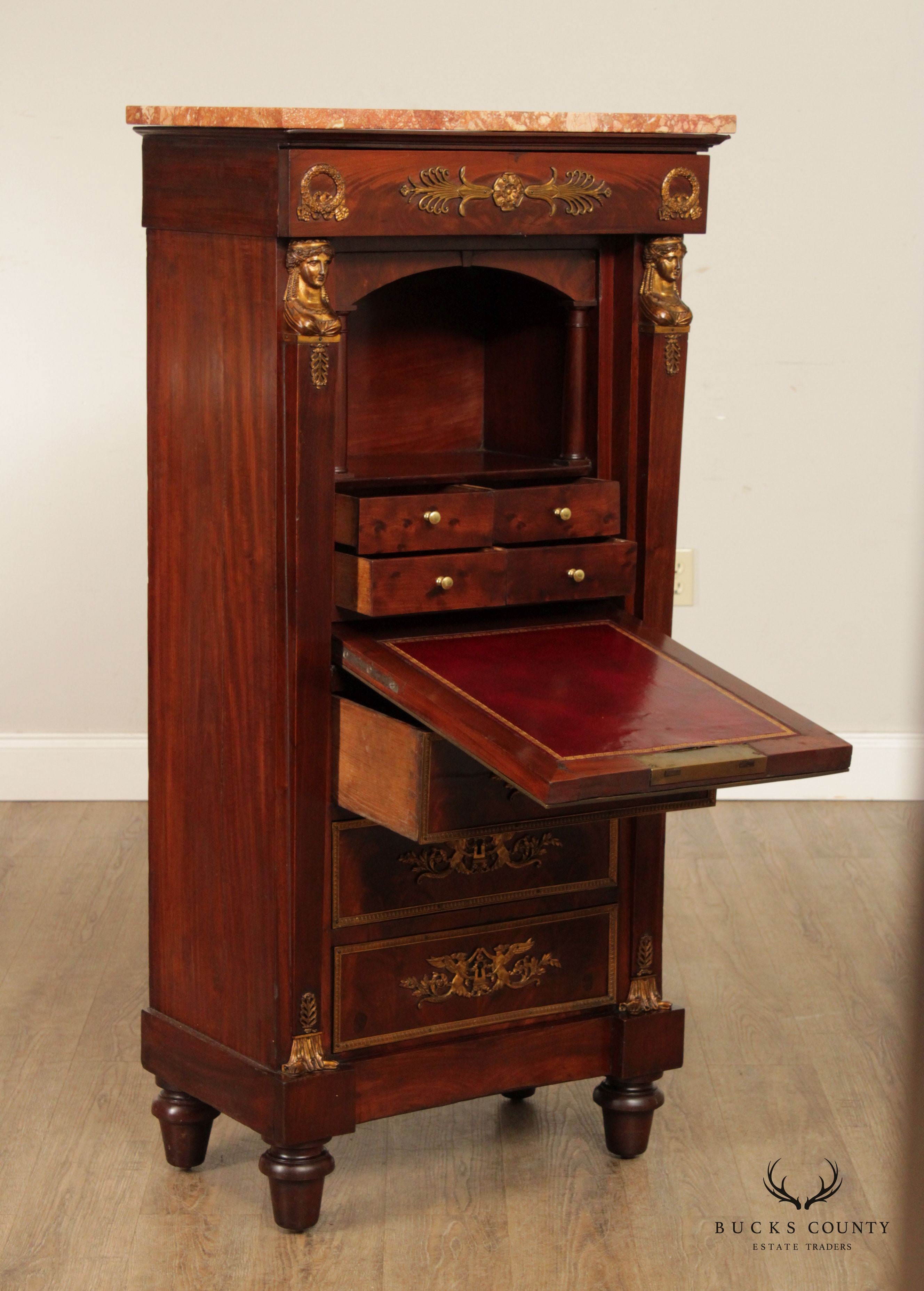 French Empire Style Gilt Bronze Mounted Mahogany Secretaire a Abattant