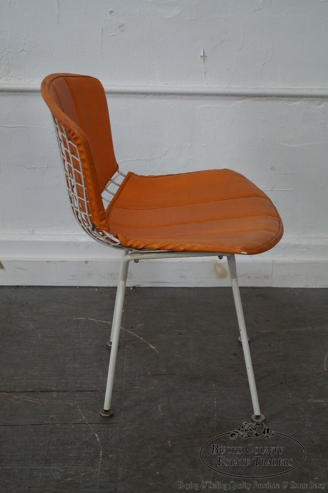 Knoll Vintage Bertoia White Wire Side Chair w/ Orange Cushion