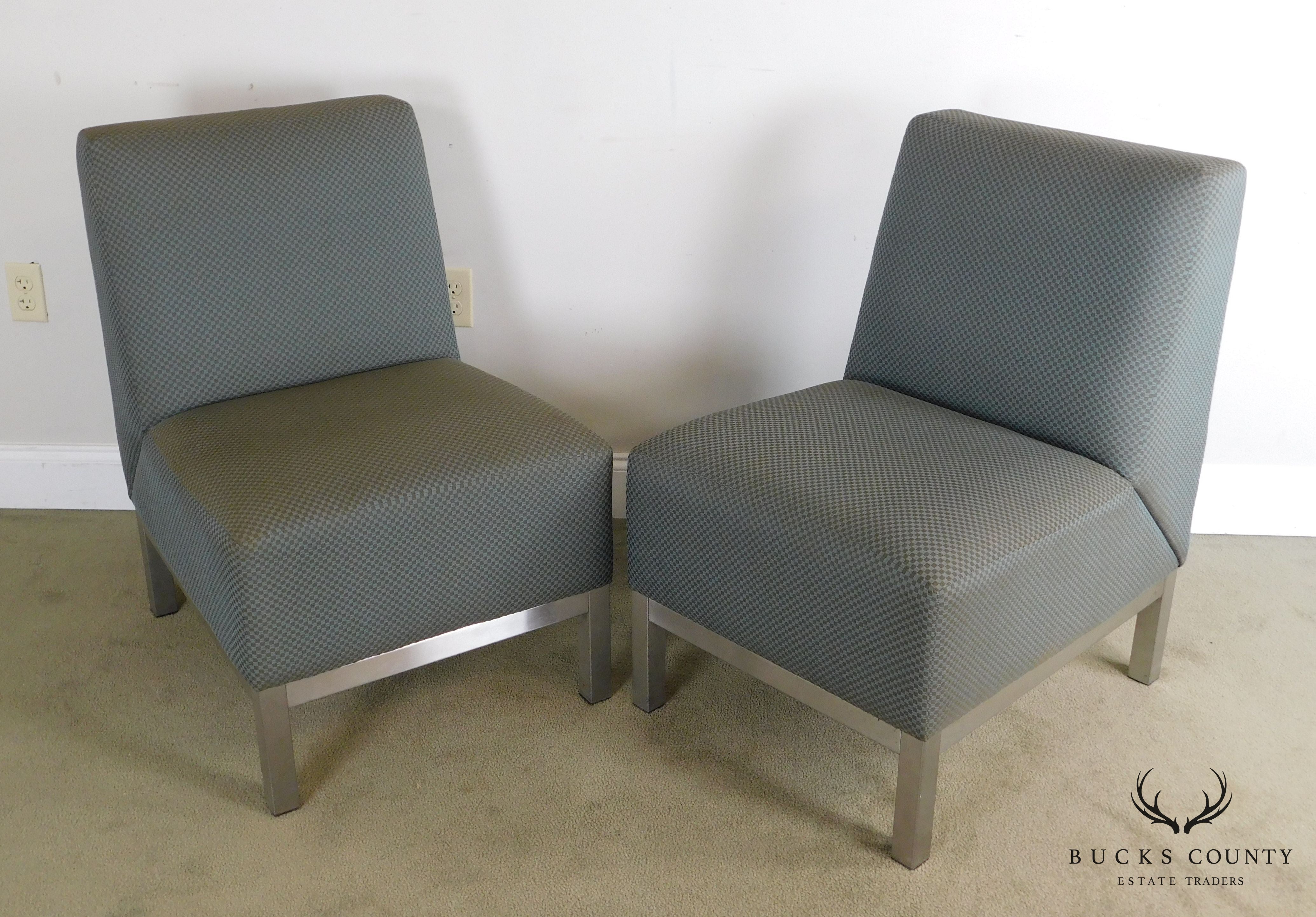 Mid Century Modern Chrome Base Pair Lounge Chairs