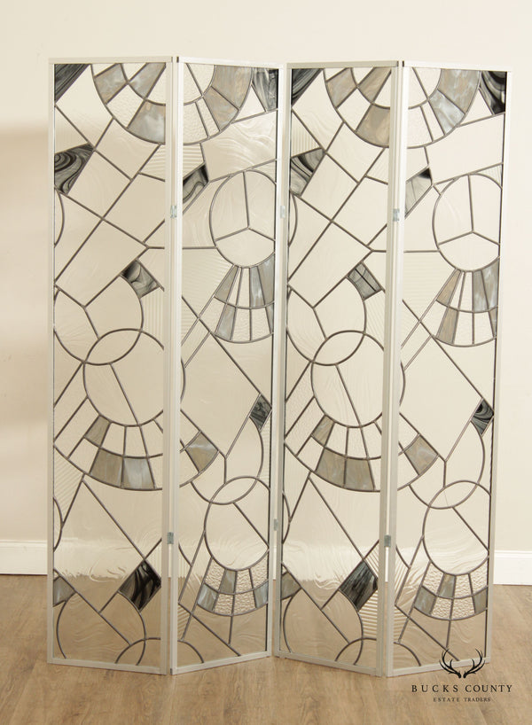 Post Modern Art Glass Four Panel Room Divider