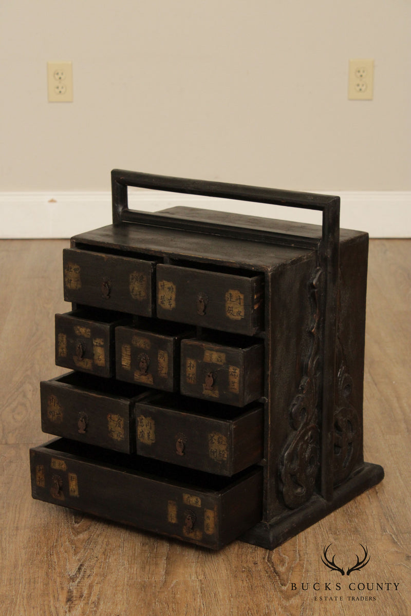 Vintage Chinese Black Lacquered Wood Dowry Chest