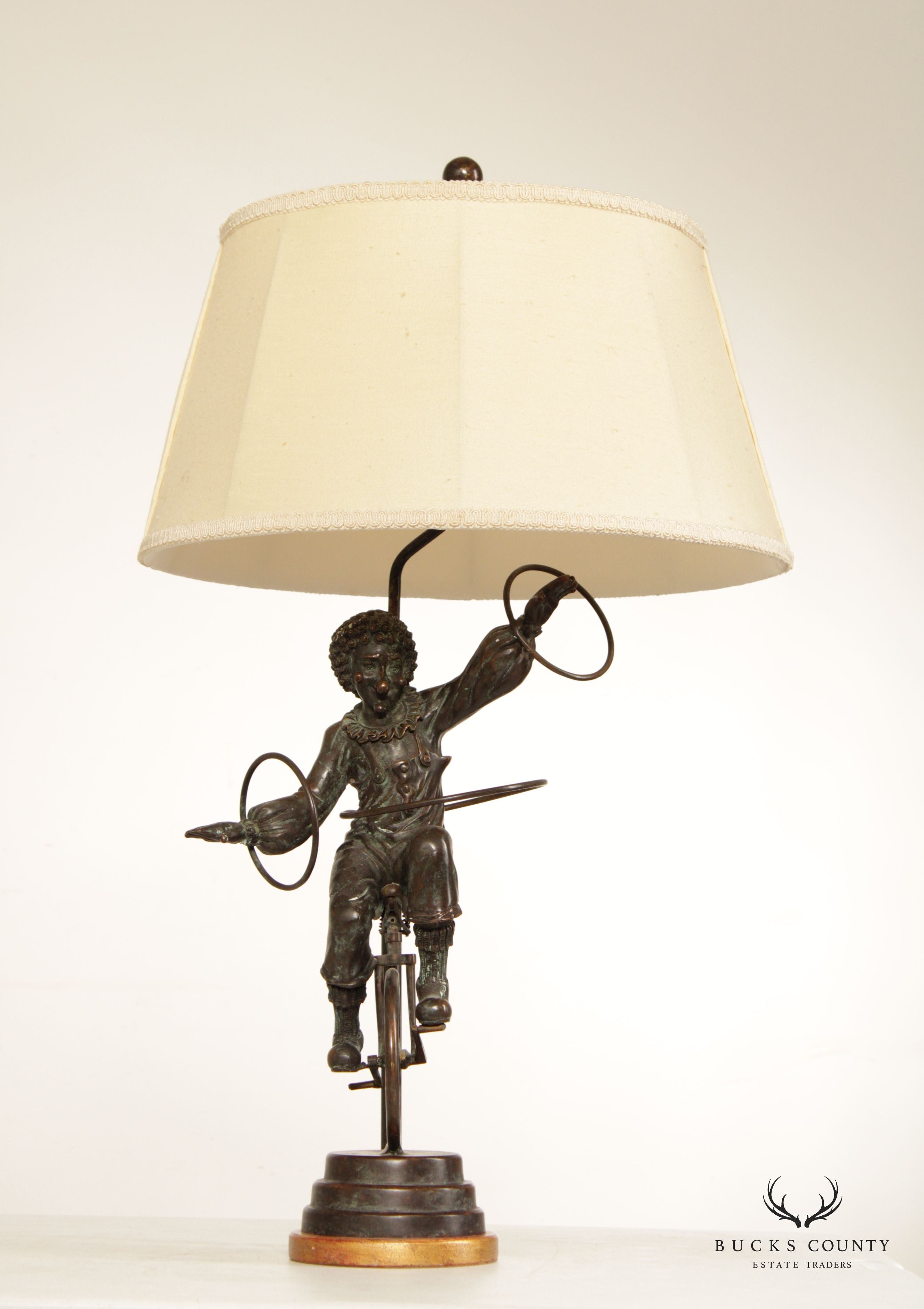 Bronze Unicycle Clown Table Lamp