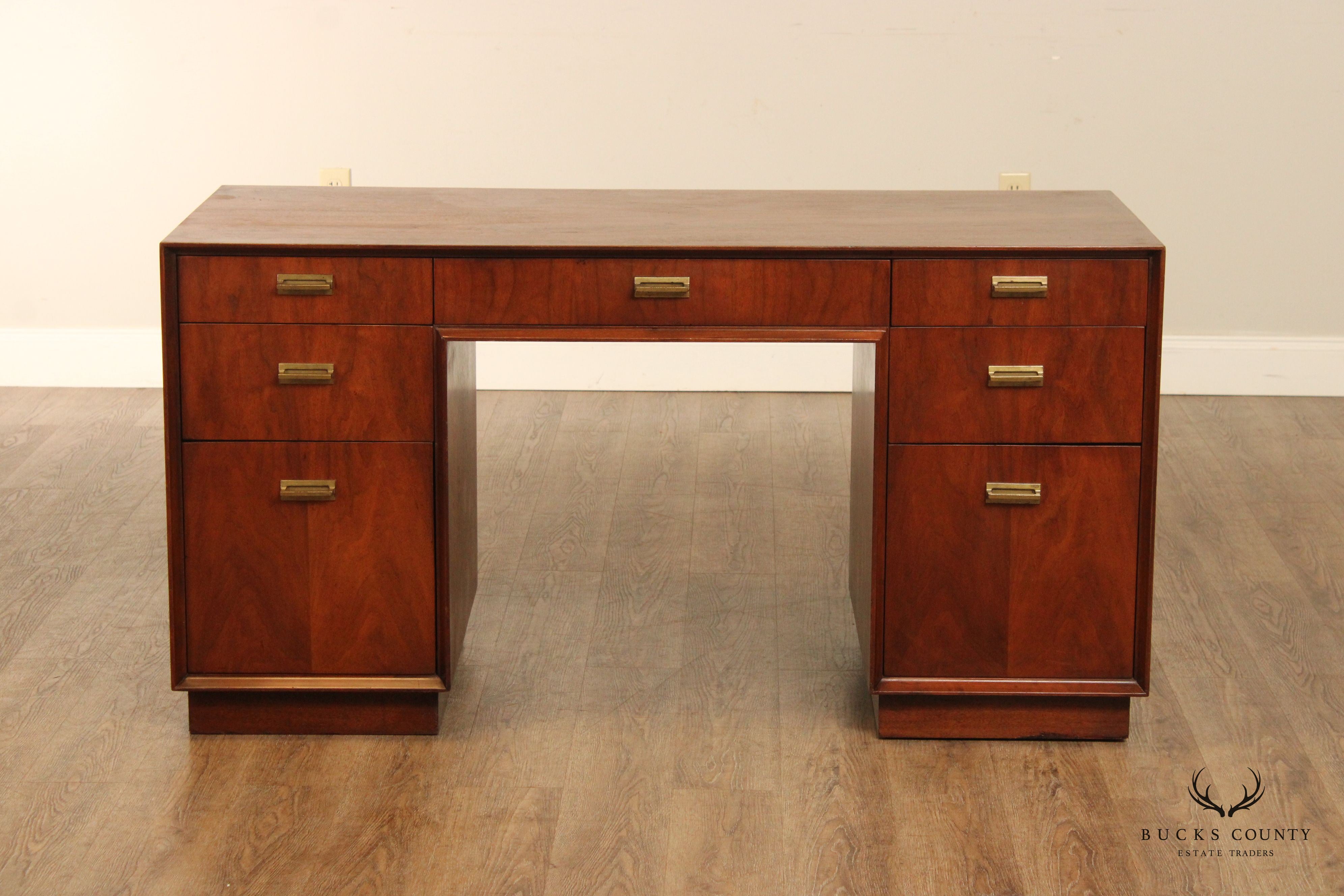 Founders Mid Century Modern Style Walnut Executive Desk