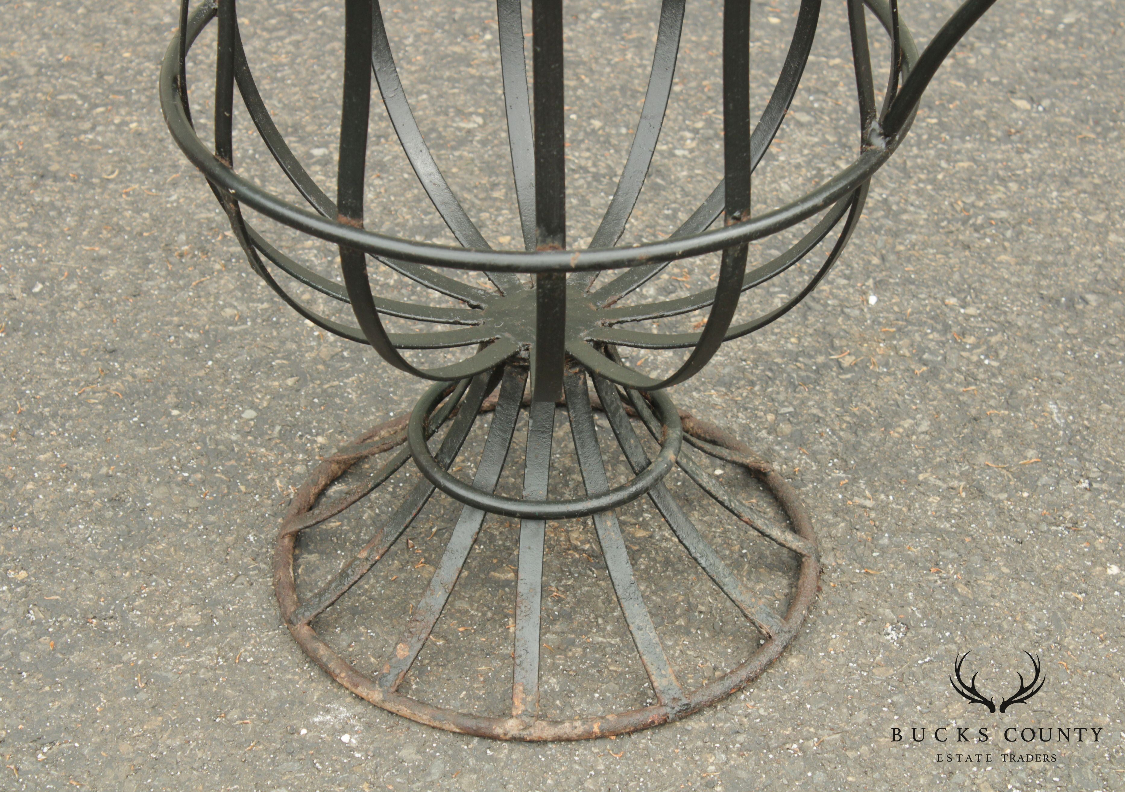 Vintage Pair Wrought Iron Garden Urn Topiary Planters