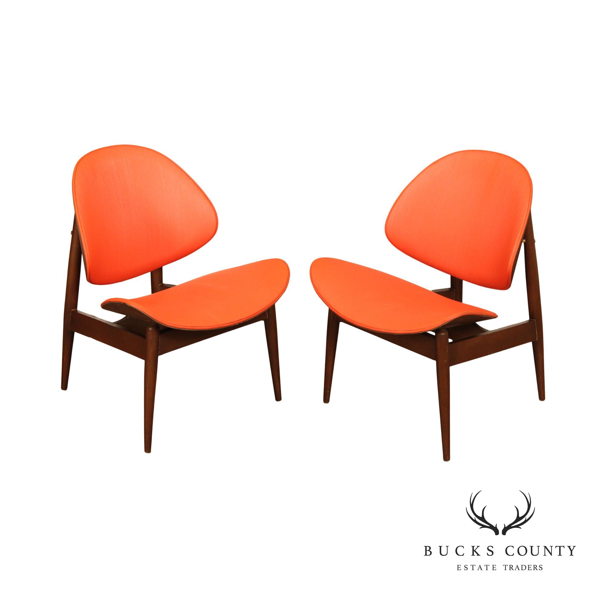 Kodawood Mid Century Modern Pair of Clam Shell Side Chairs