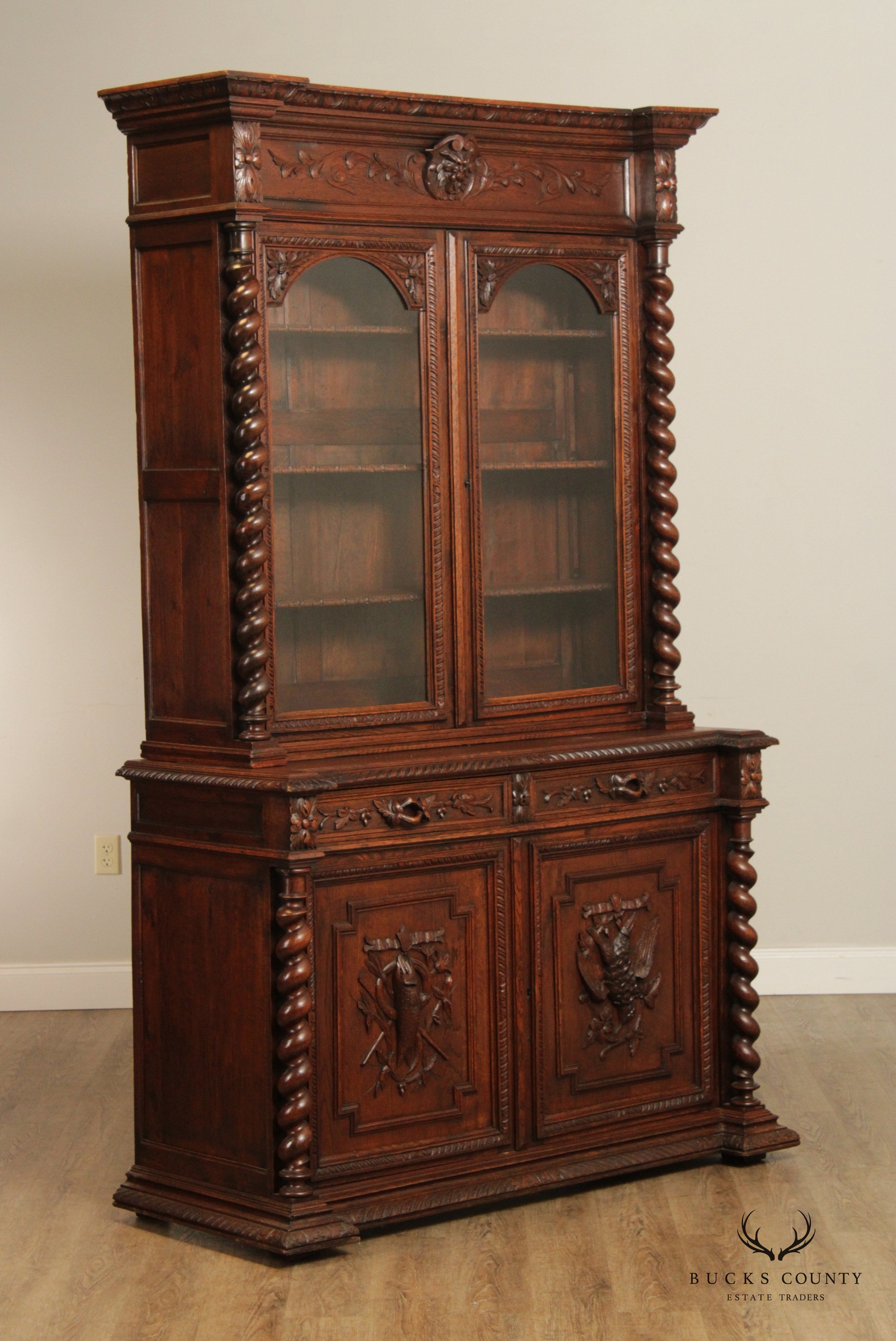 Antique 19th C. Renaissance Revival Carved Oak Bookcase