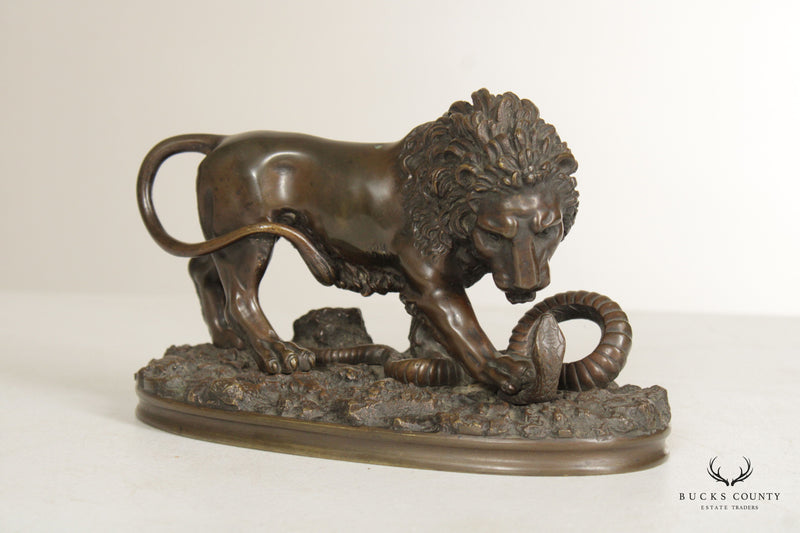 Lion and Serpent Bronze Sculpture, After Antoine-Louis Barye