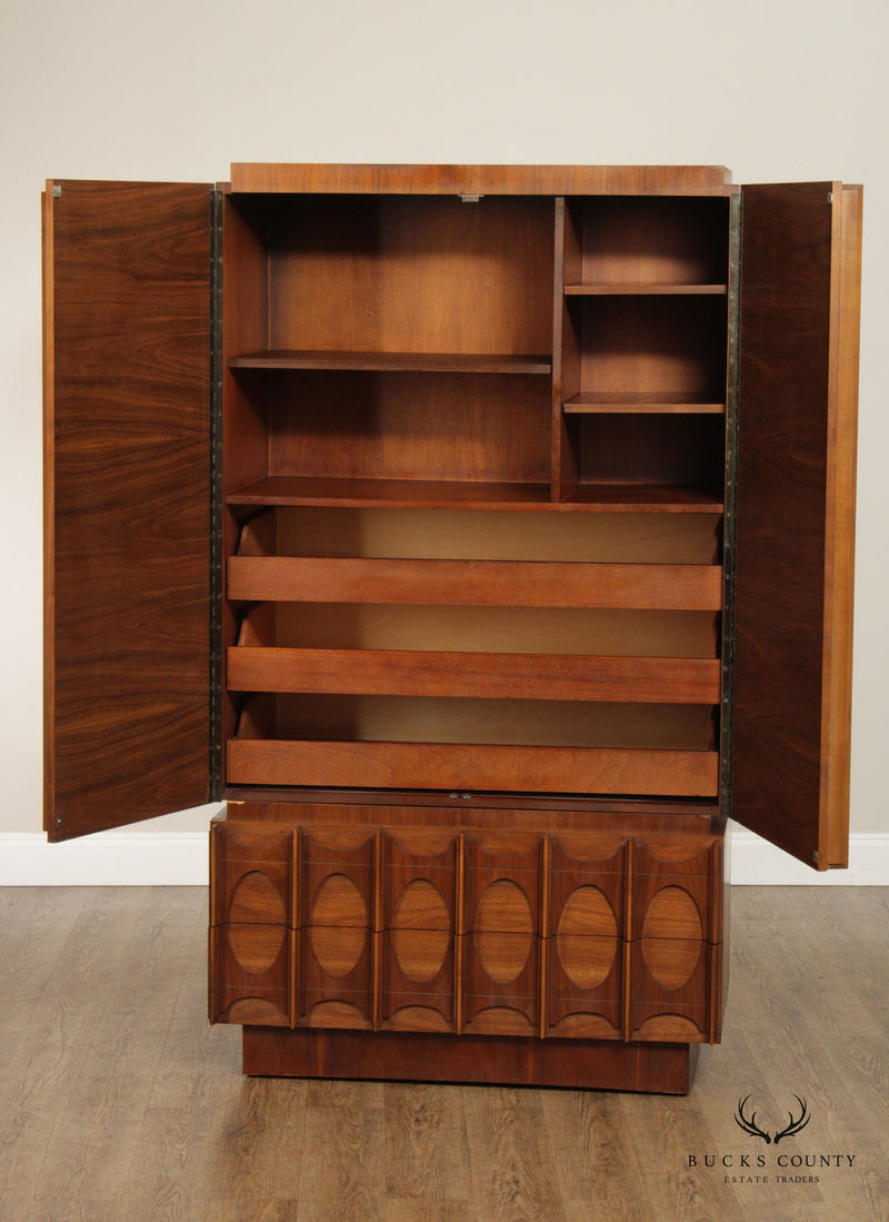 Tobago Mid Century Modern Brutalist Sculpted Walnut Armoire