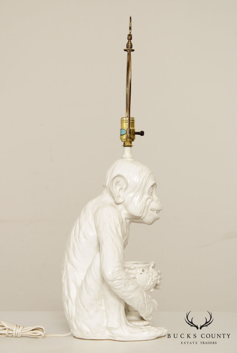 Italian Hollywood Regency Ceramic Monkey Table Lamp