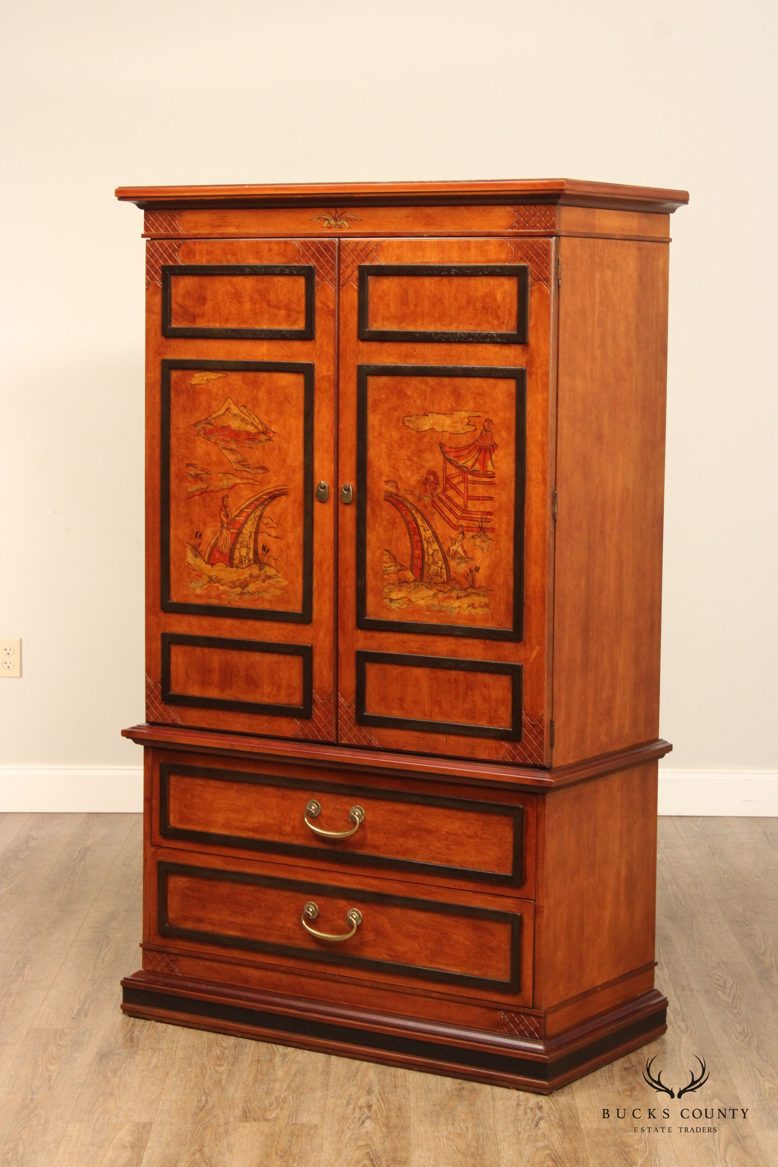 Stanley Furniture Chinoiserie Decorated Burlwood Armoire