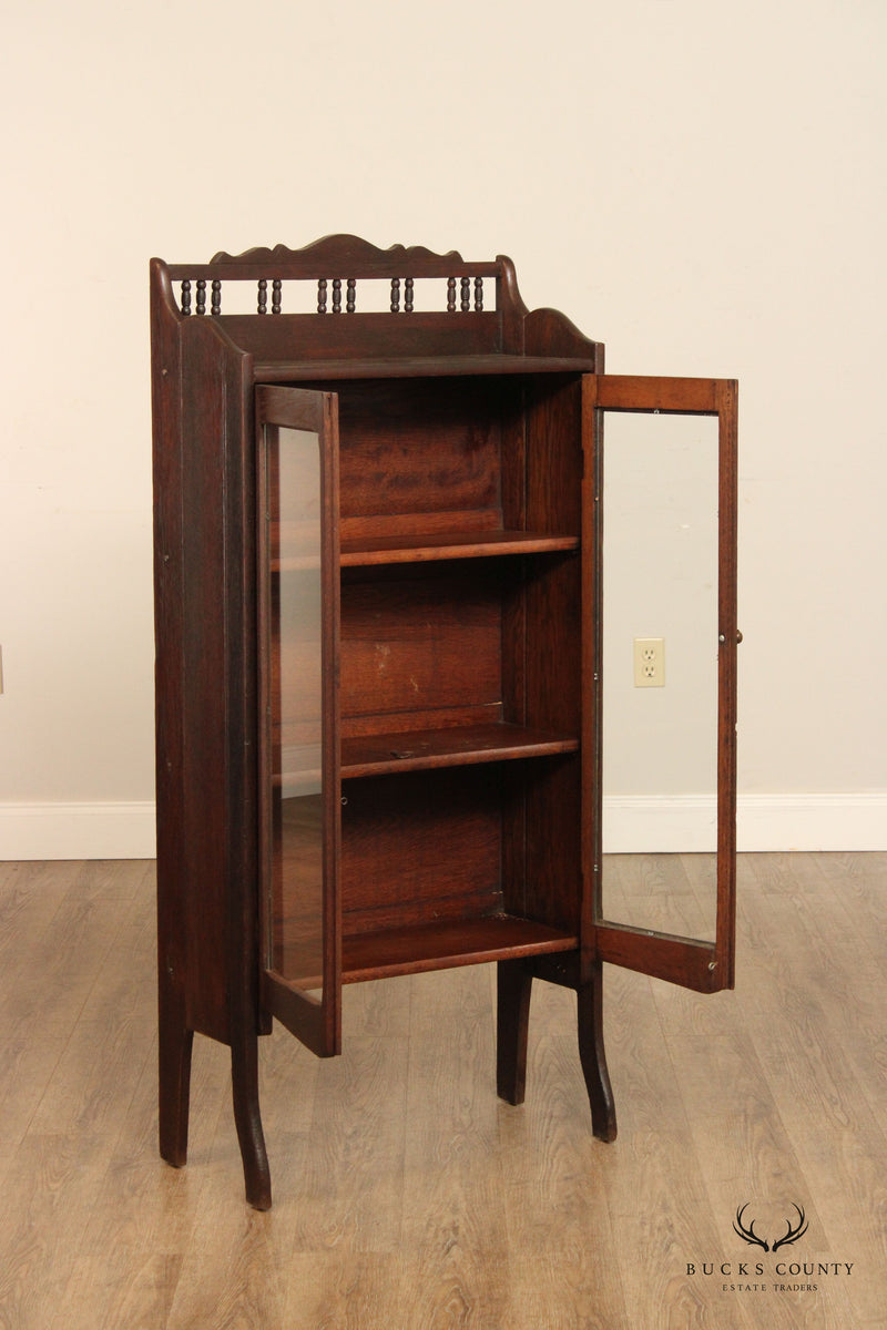 Antique Victorian Eastlake Oak Glass Door Bookcase