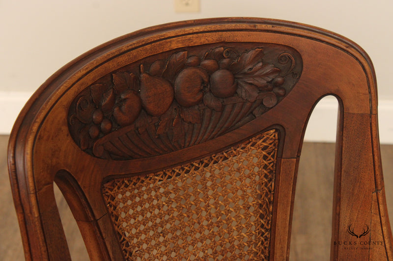 Louis Chambry Antique French Art Nouveau Set Six Walnut Dining Chairs