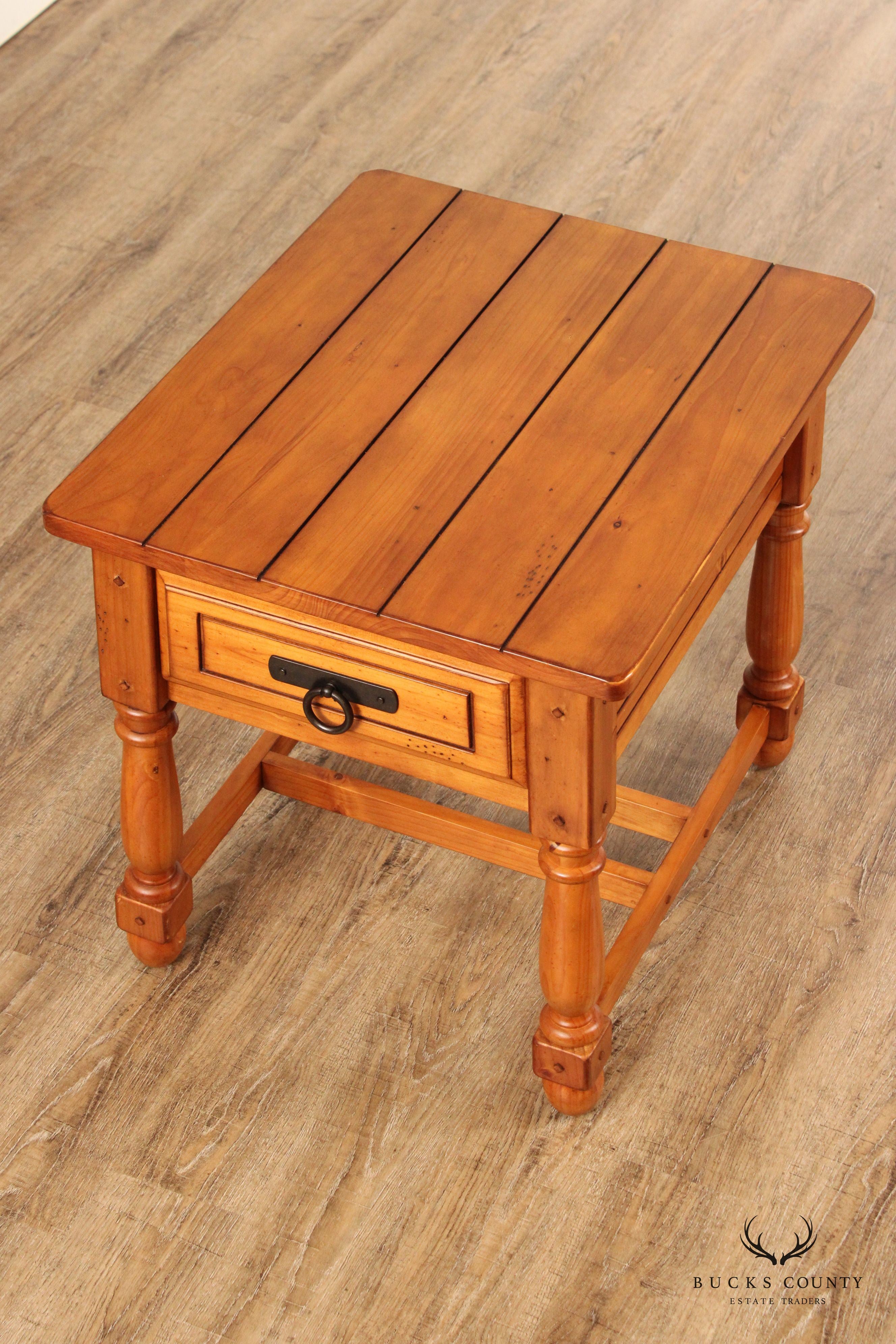 English Traditional Style Pine One-Drawer Side Table