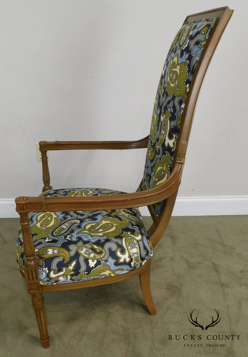 Louis XVI Style Mid Century Custom Pair High Back Armchairs