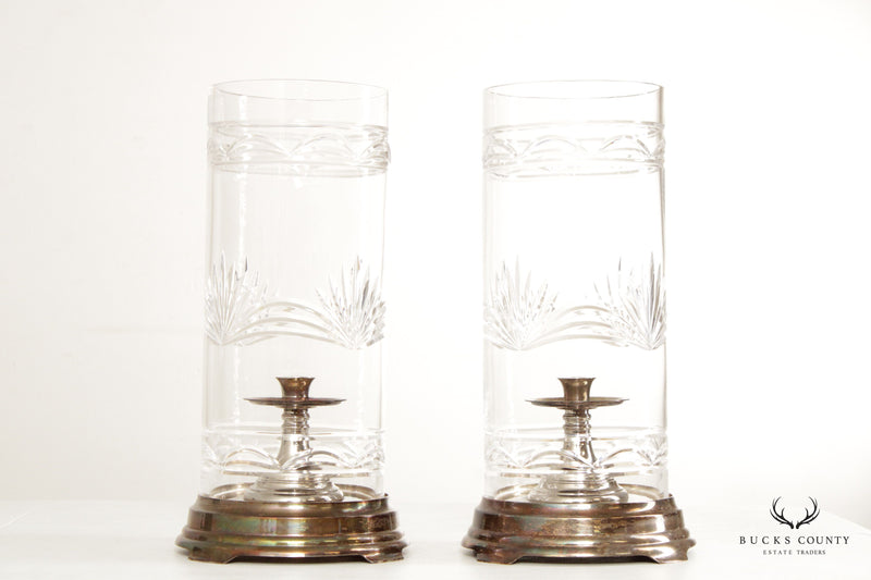Vintage Pair Crystal Hurricane Candle Holders