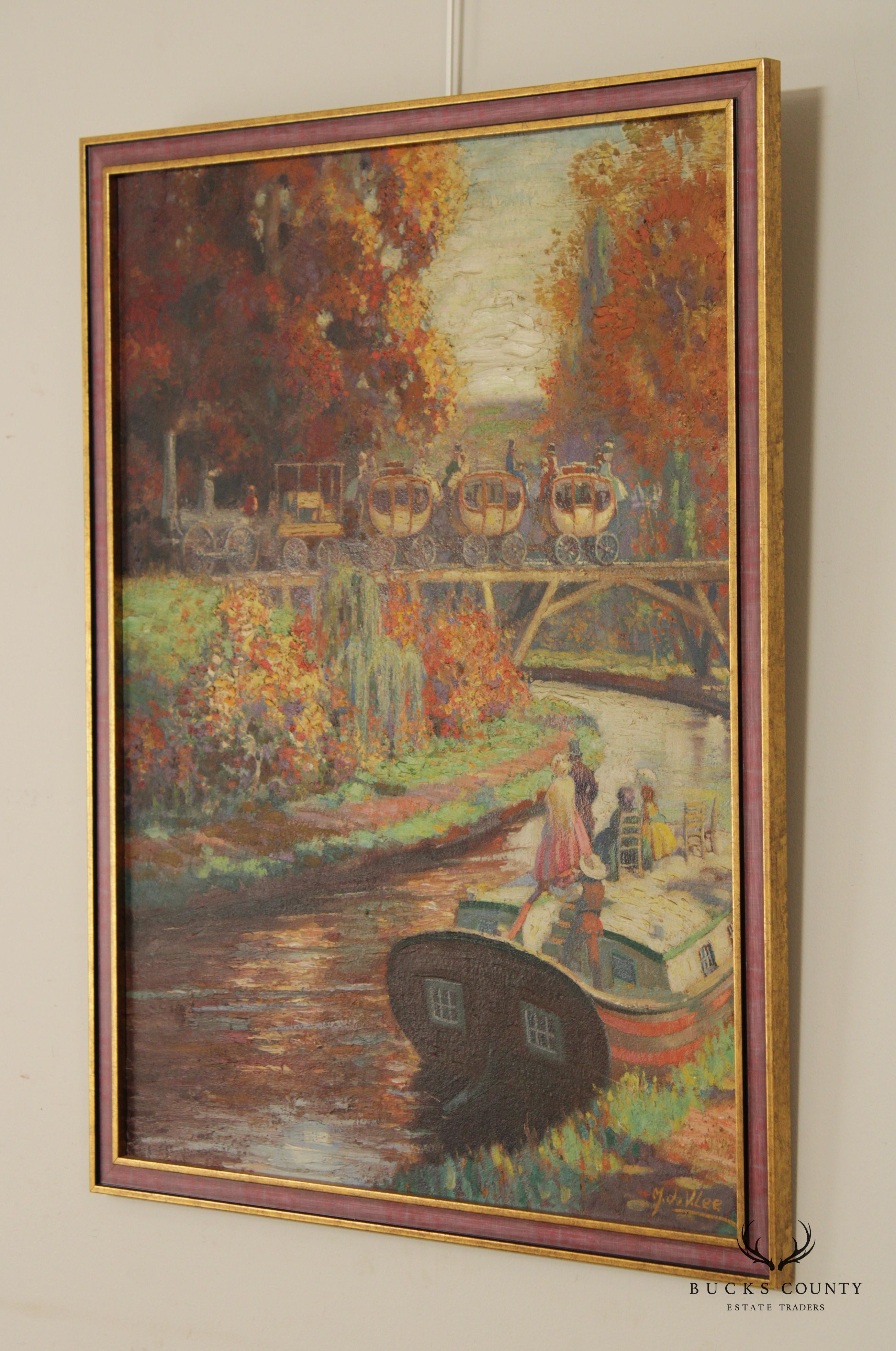 Manning de Villeneuve Lee Industrial River Landscape Original Oil Painting