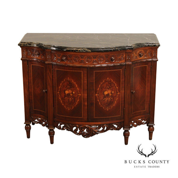 Antique Louis XVI Style Marble Top Inlaid Mahogany Sideboard
