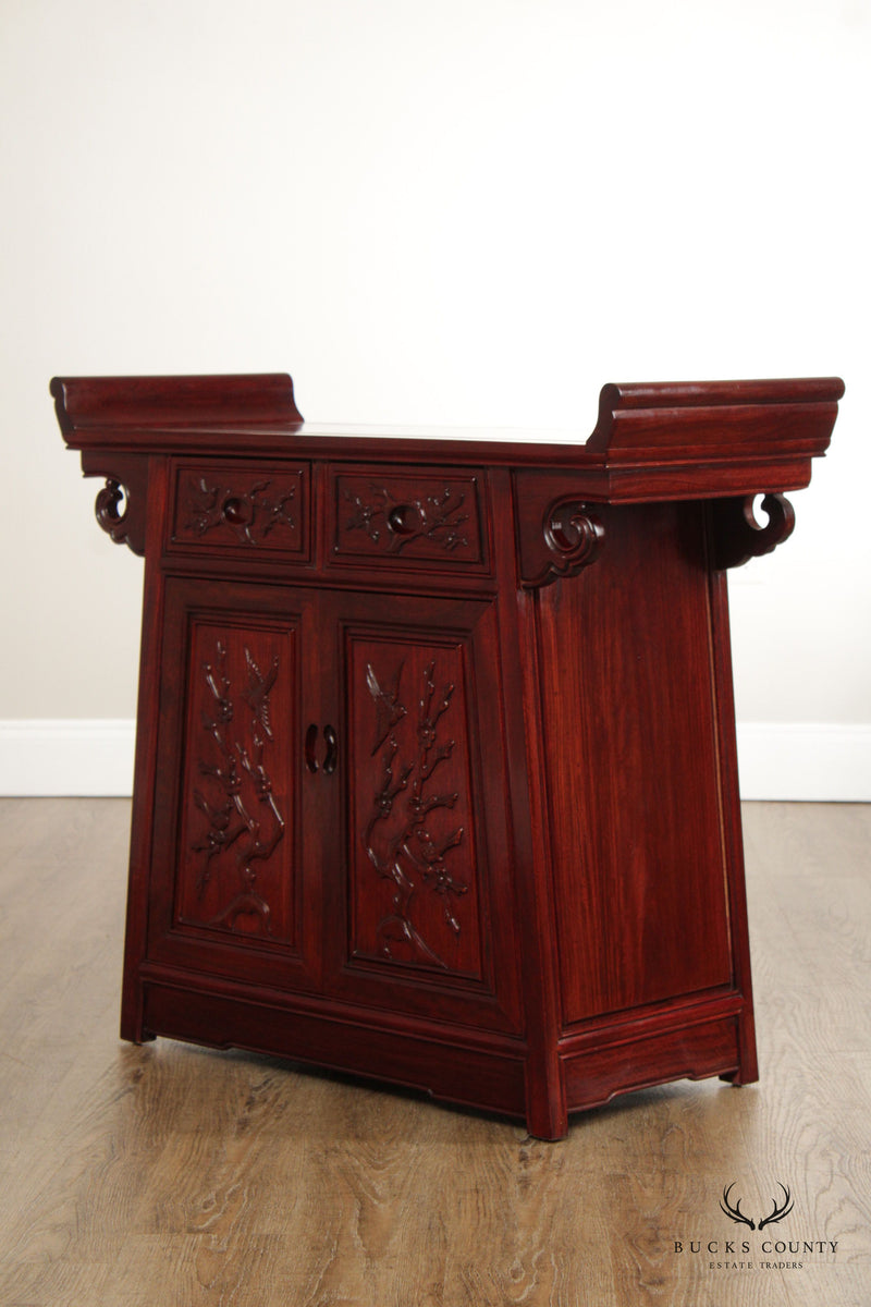 Chinese Carved Rosewood Alter Console Cabinet