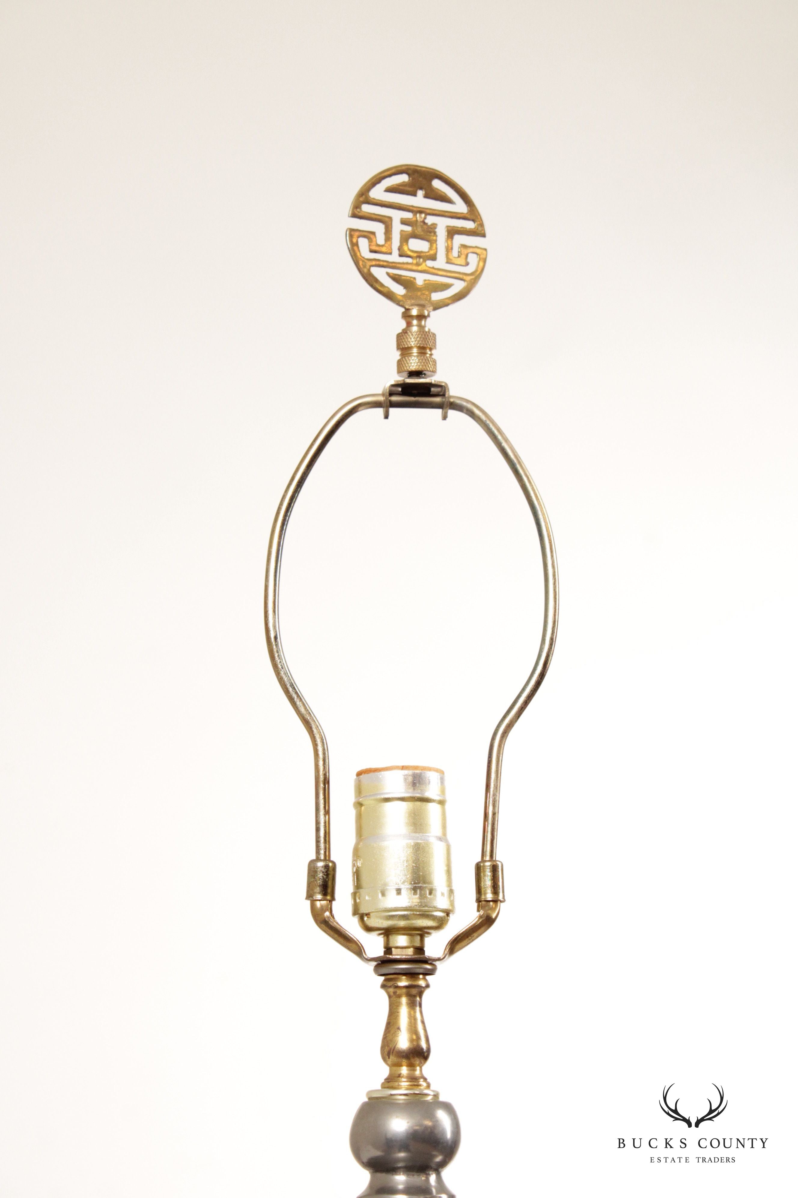 Asian Style Brass and Pewter Ginger Jar Table Lamp