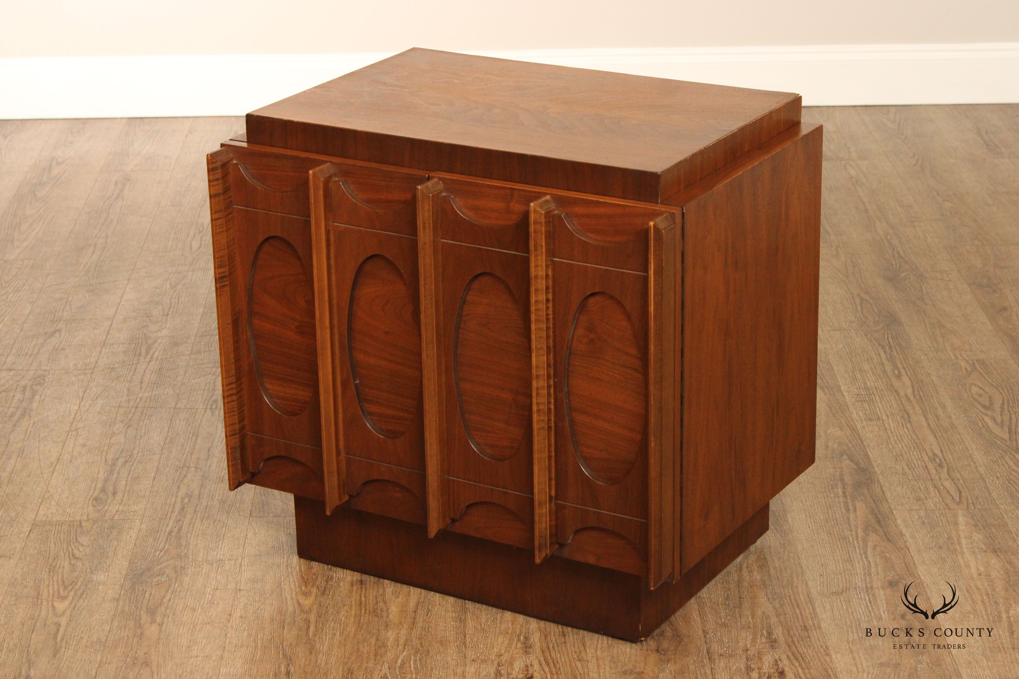 Tobago Mid Century Modern Sculpted Walnut Nightstand Cabinet