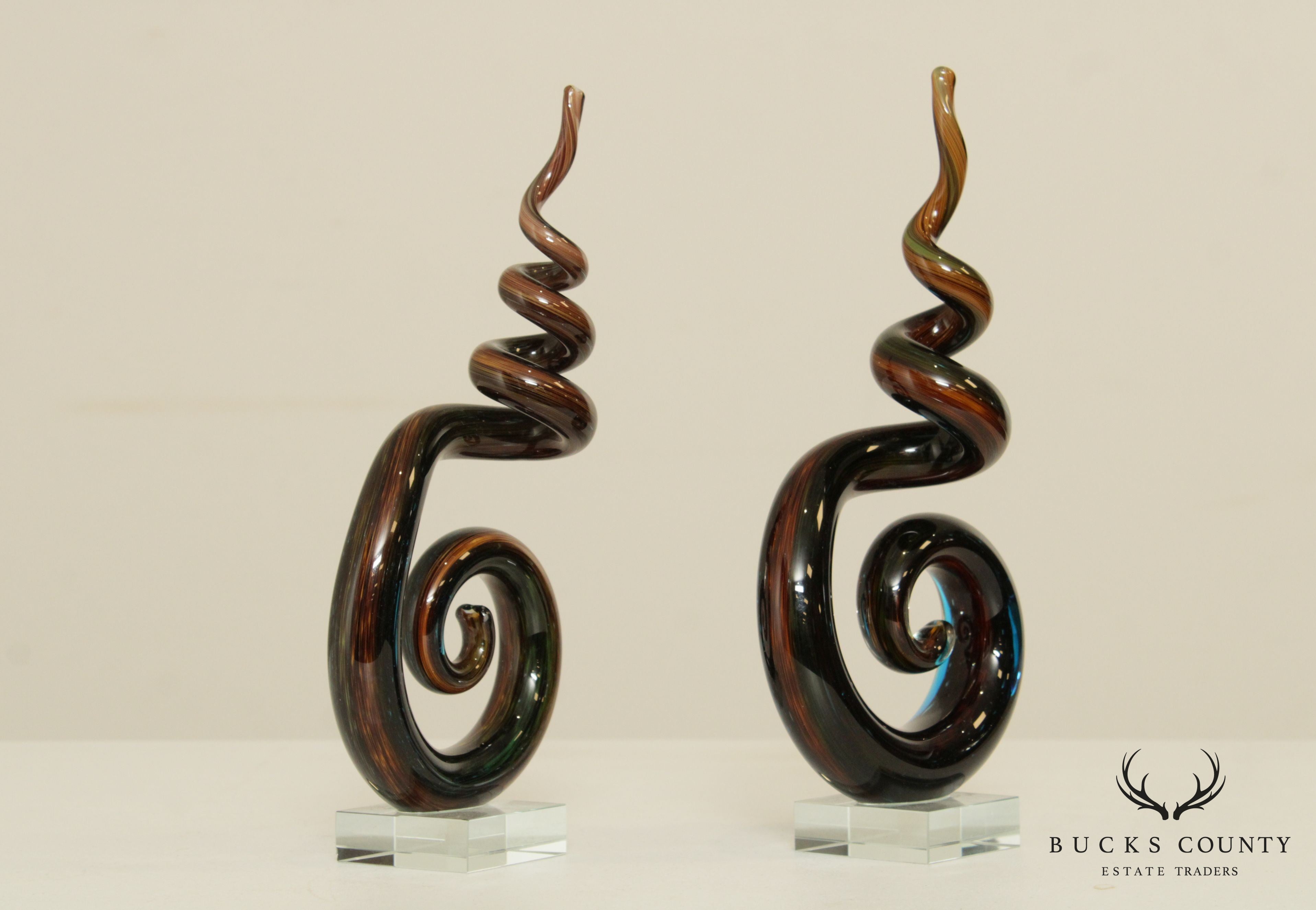 Quality Pair Murano Art Glass Spiral Sculptures