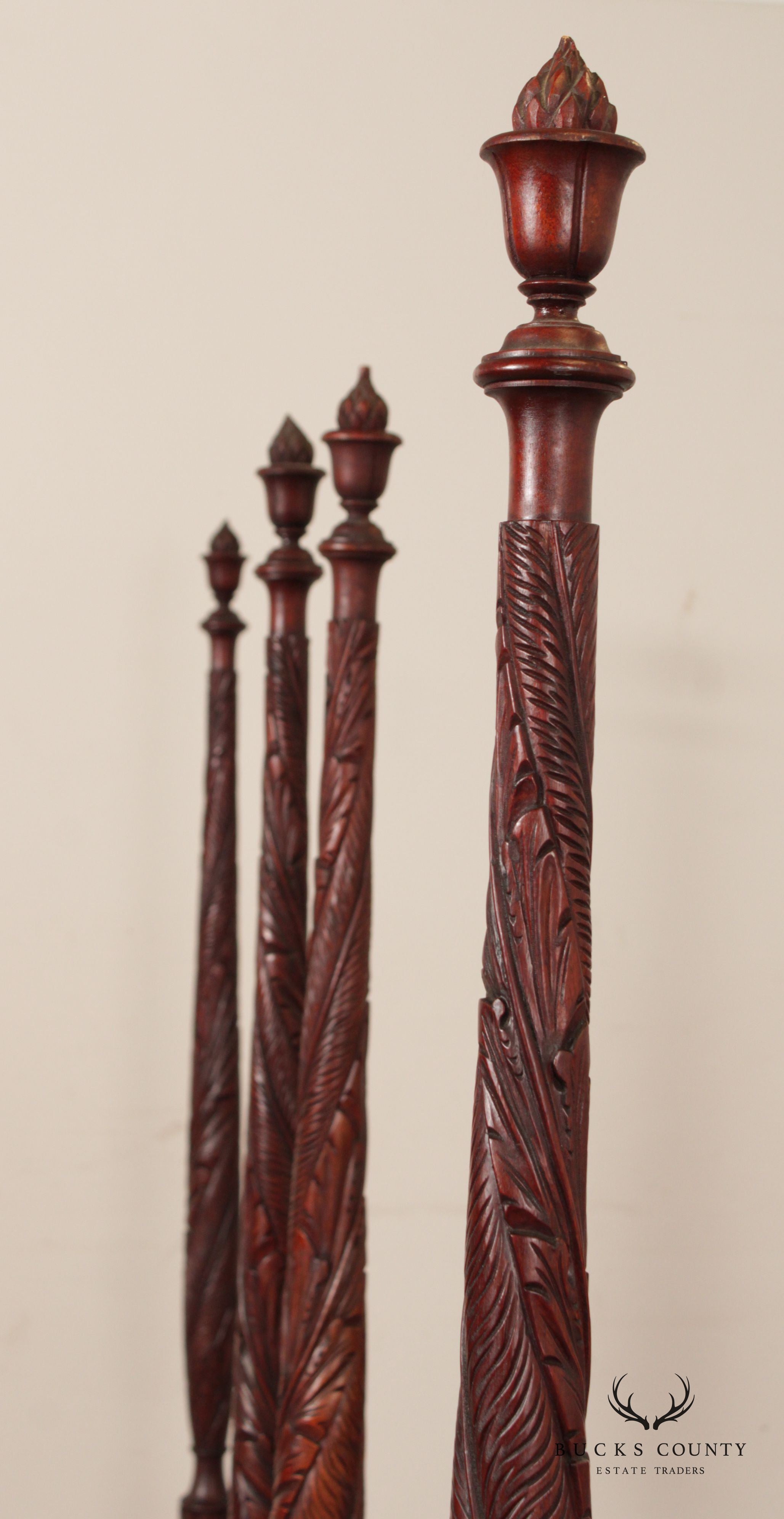 Antique American Mahogany Carved Pair Poster Beds