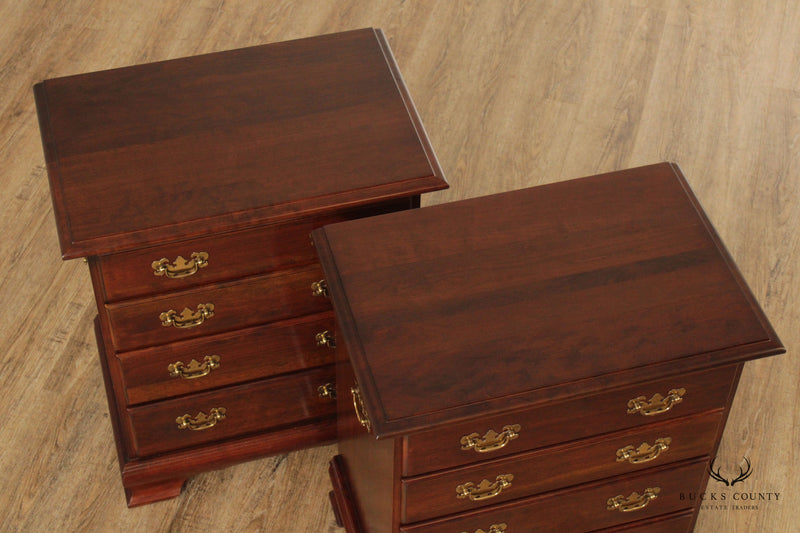 Crescent Chippendale Style Pair of Cherry Nightstand Chests