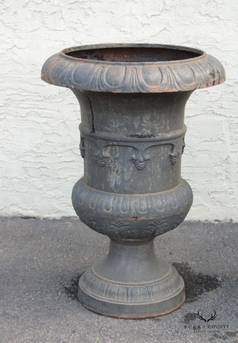 Vintage French Style Pair of Cast Iron Garden Planter Urns