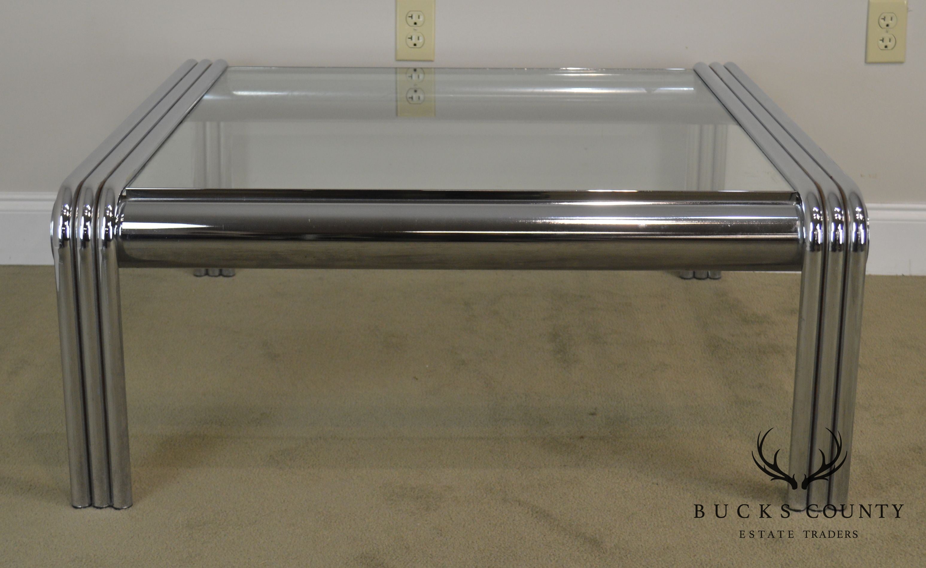 Mid Century Modern Tubular Chrome Glass Top Coffee Table