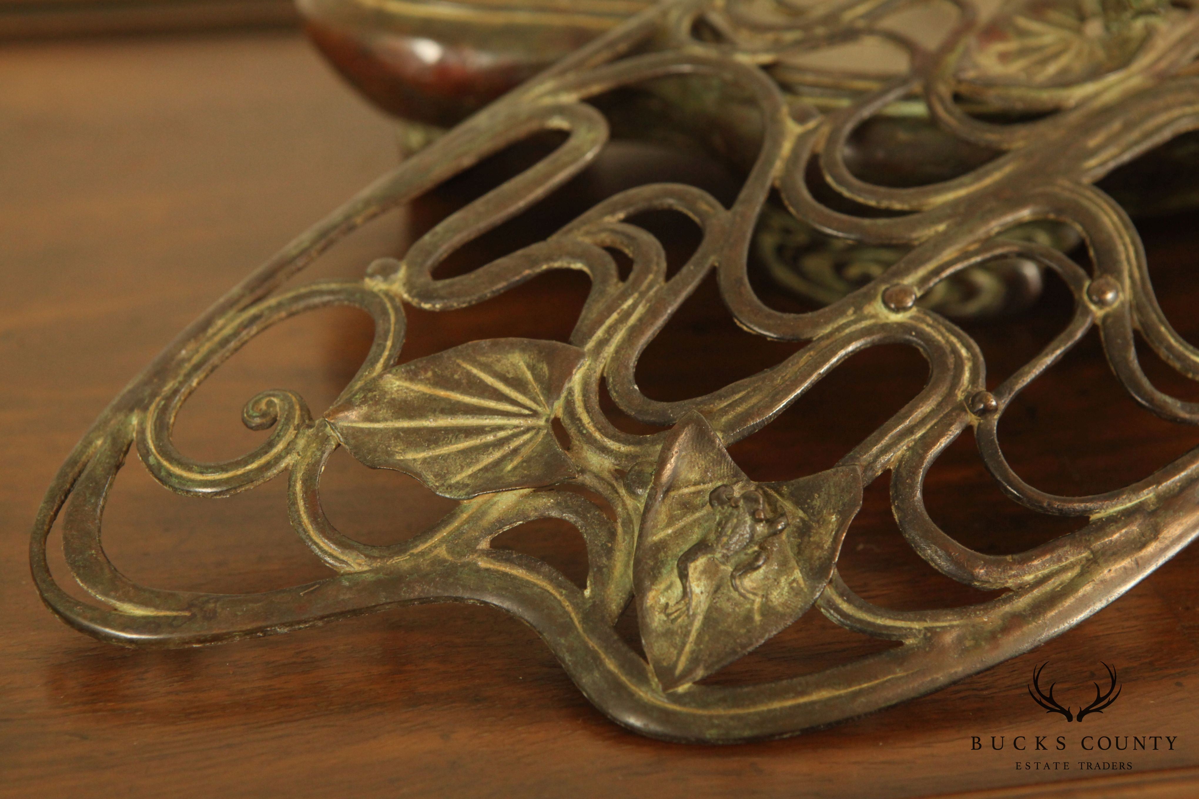 Painted Bronze Pond Form Censer with Frog and Lotus Blossom