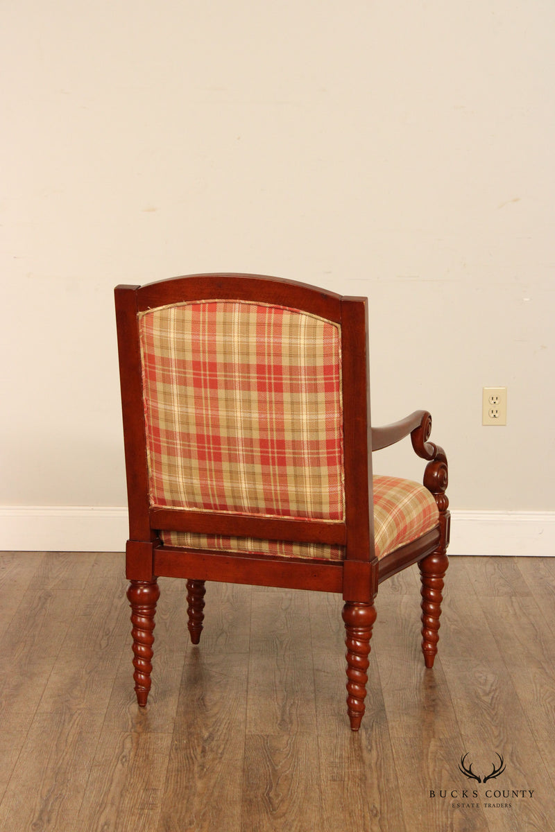 Bombay Company Pair Custom Plaid Upholstered Armchairs