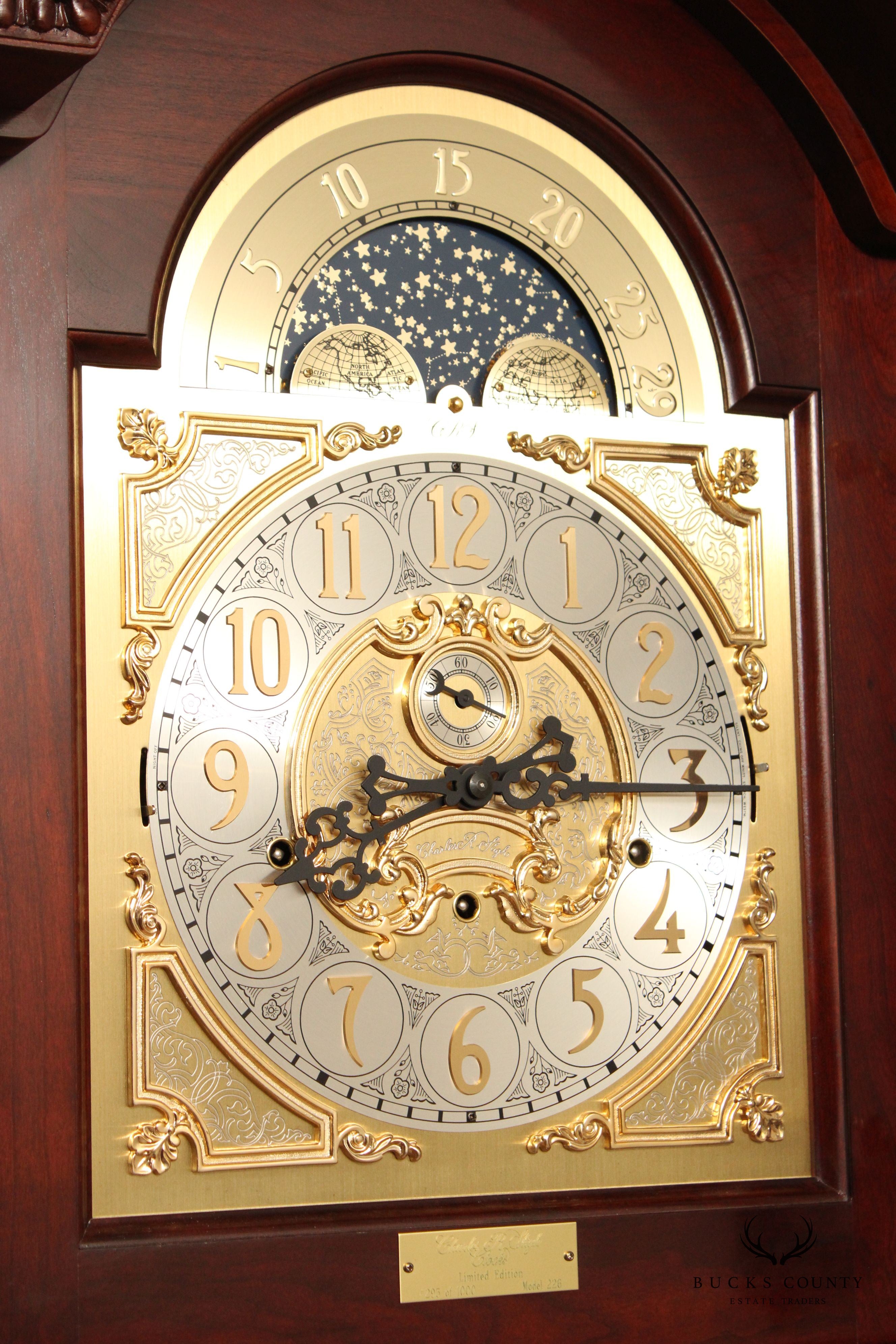 Charles R. Sligh Chippendale Inlaid Mahogany Grandfather Clock, Model 226