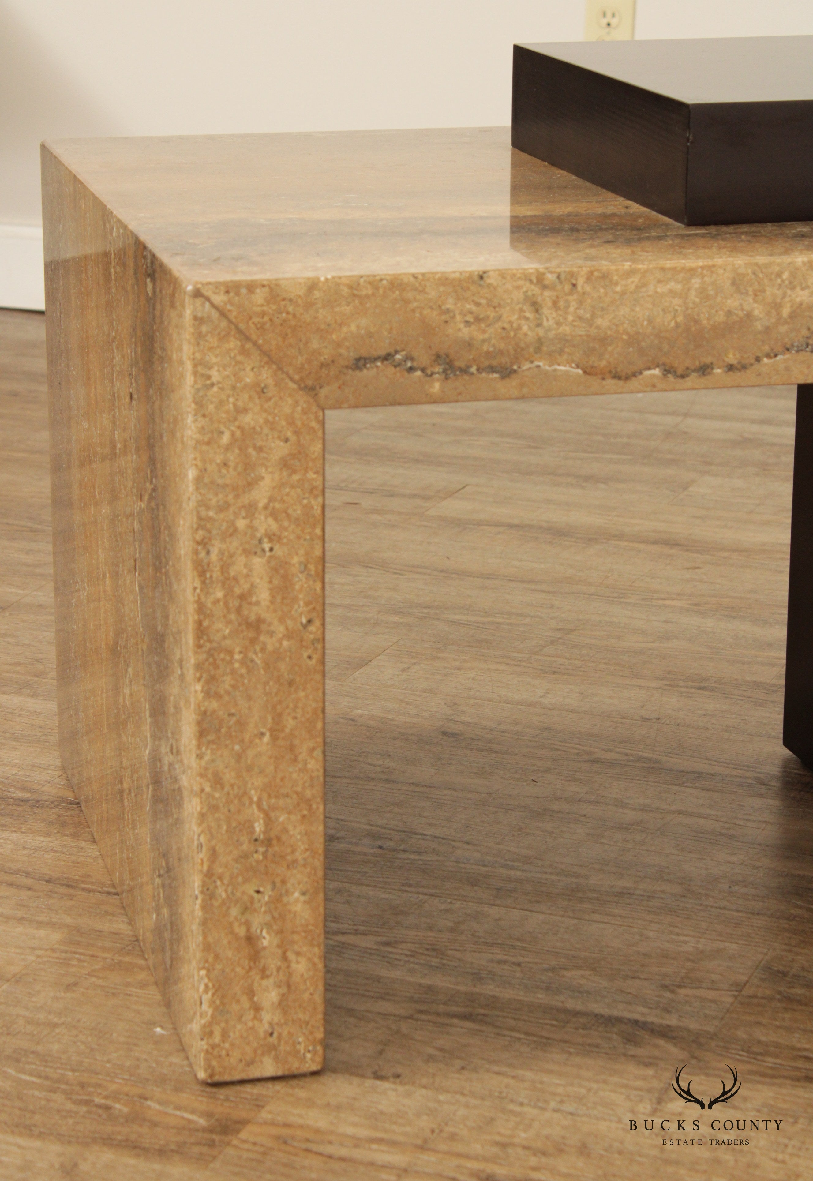 Italian Modern Travertine and Wenge Wood Side Table