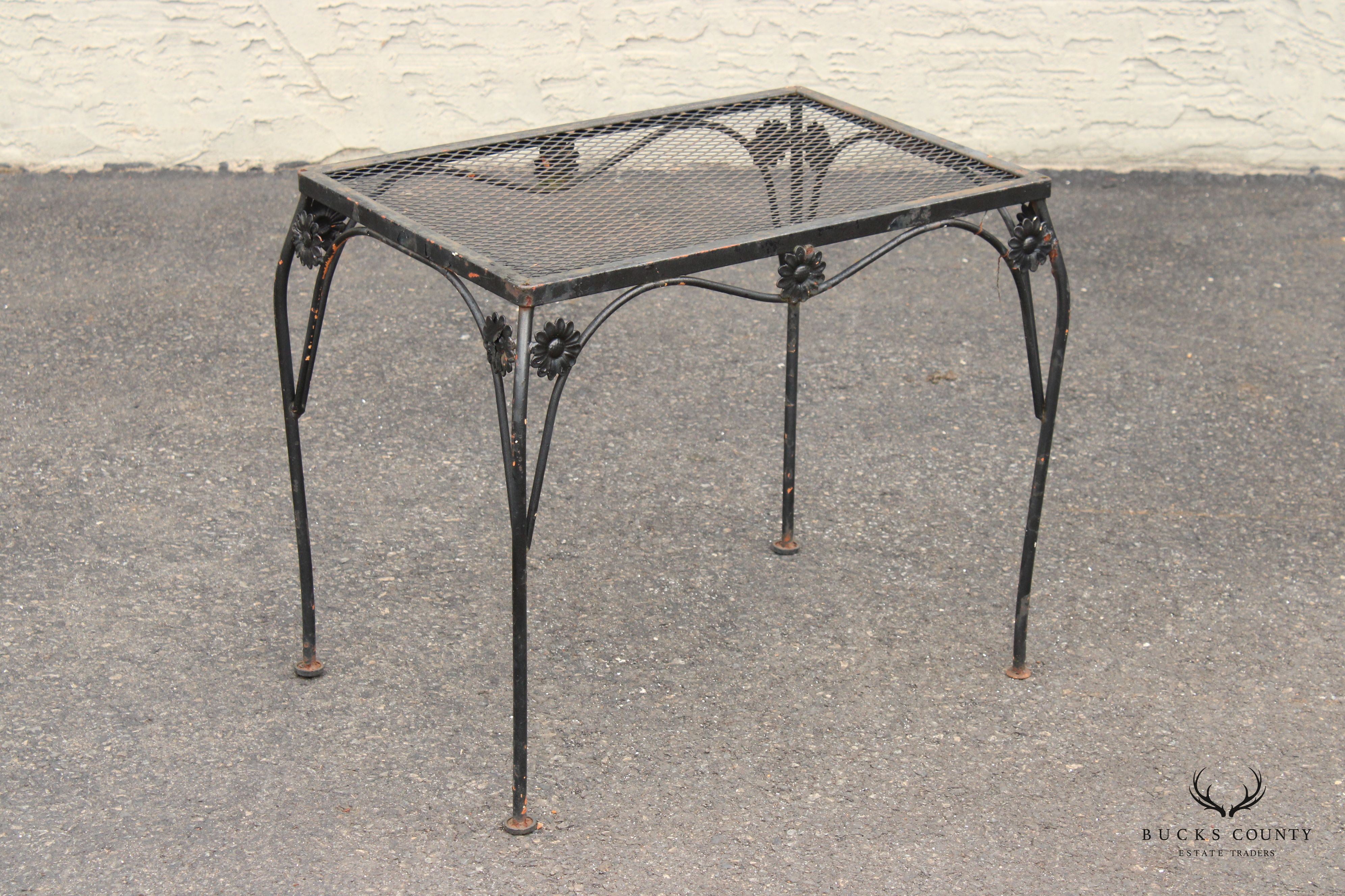 Vintage Wrought Iron Sunflower Pattern Garden Patio Side Table