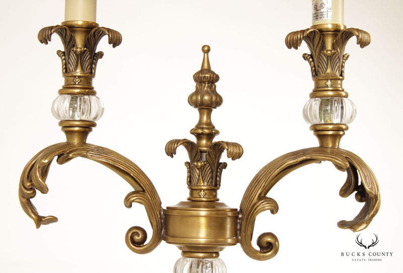 Hollywood Regency Brass 2-Light Candelabra Table Lamp