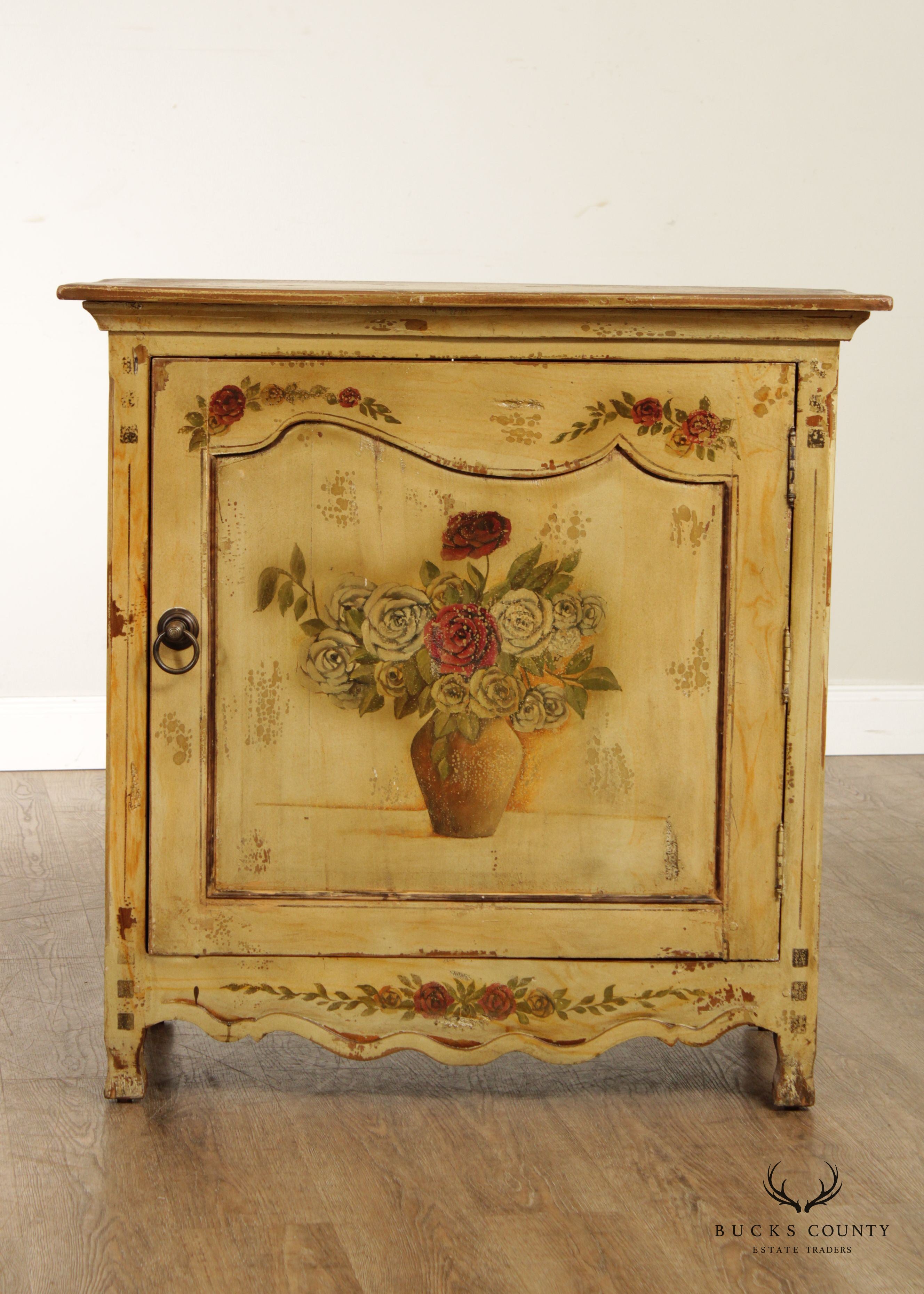 Vintage Venetian Style Distress Painted One-Door Cupboard