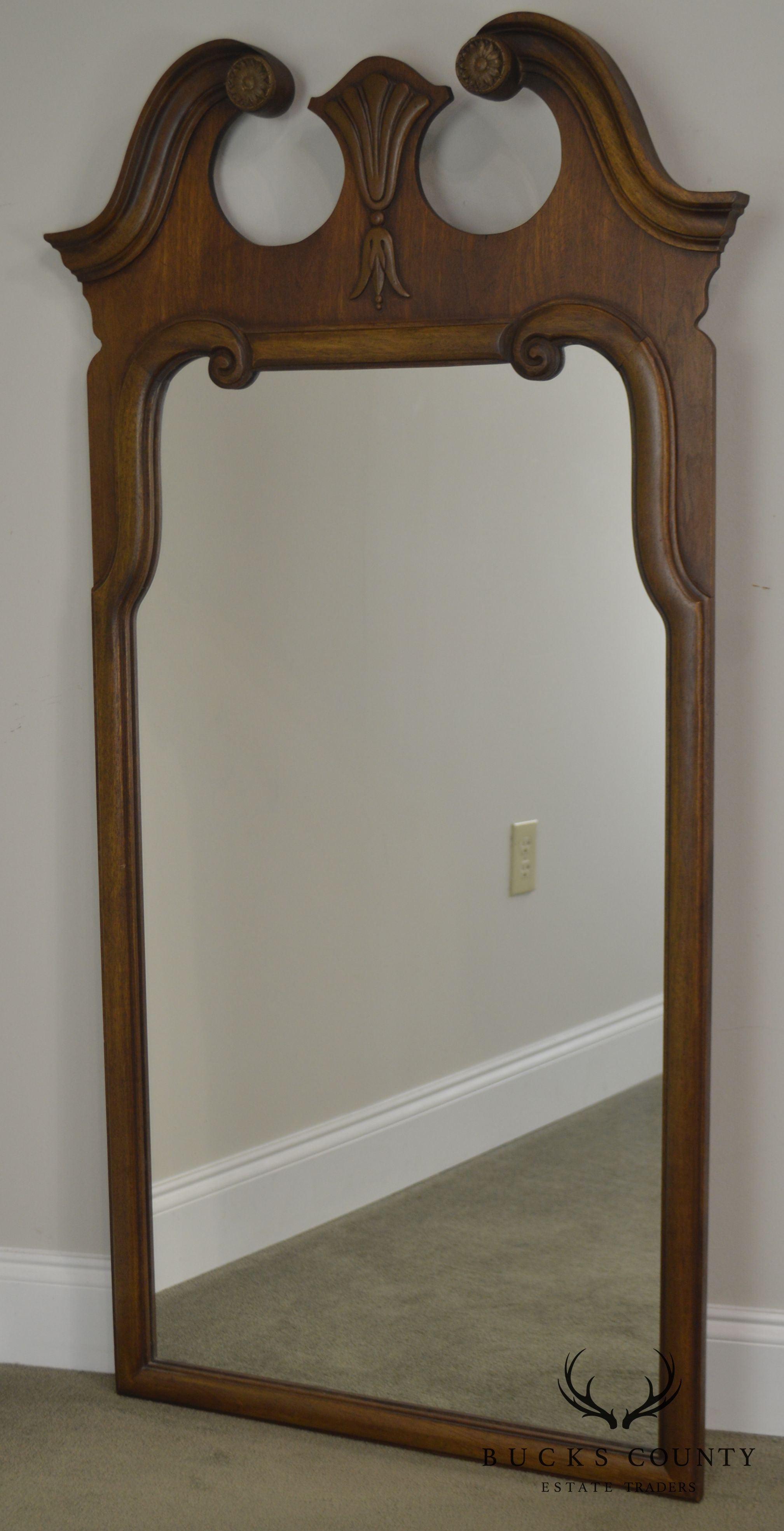 Thomasville Vintage 1960's Broken Arch Top Walnut Wall Mirror