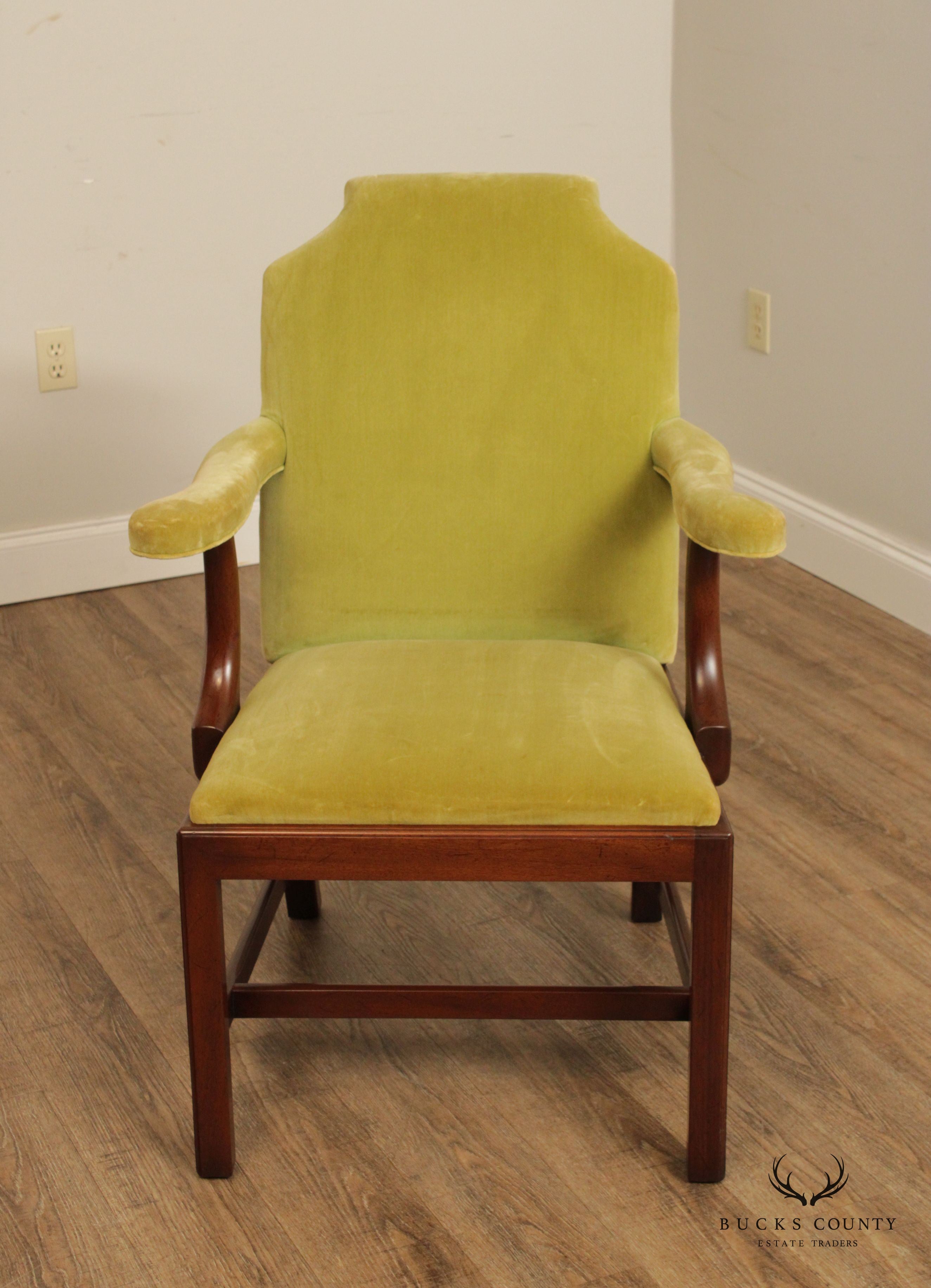 Kittinger Colonial Williamsburg Chippendale Style Mahogany Frame Custom Upholstered Armchair