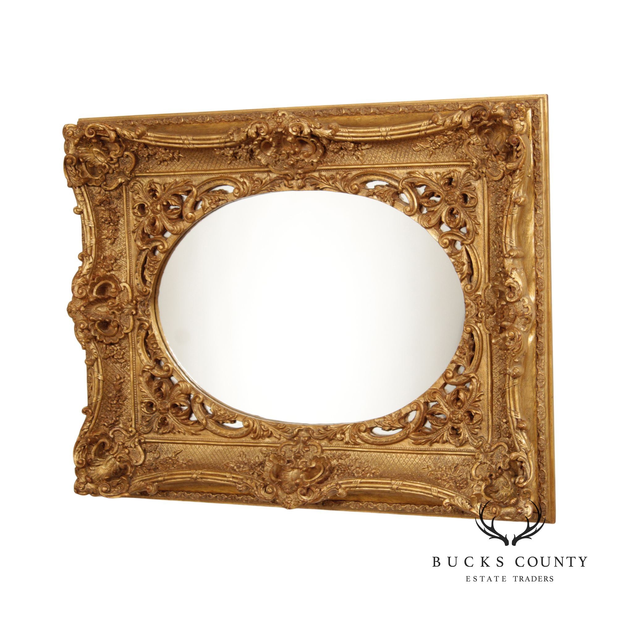 French Rococo Ornate Gilt Frame Oval Wall Mirror