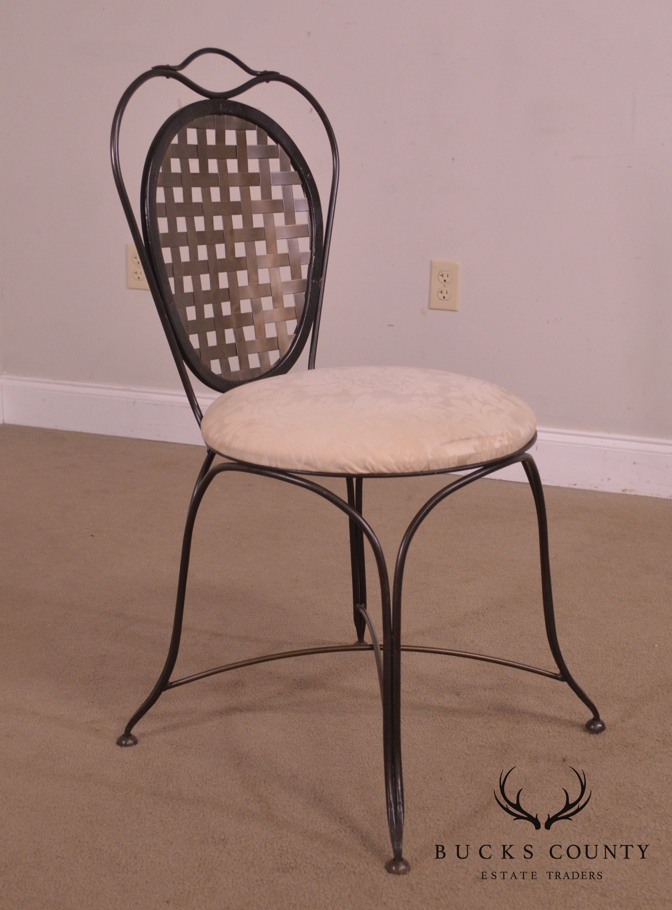 Quality Wrought Iron Lattice Back Side Chair