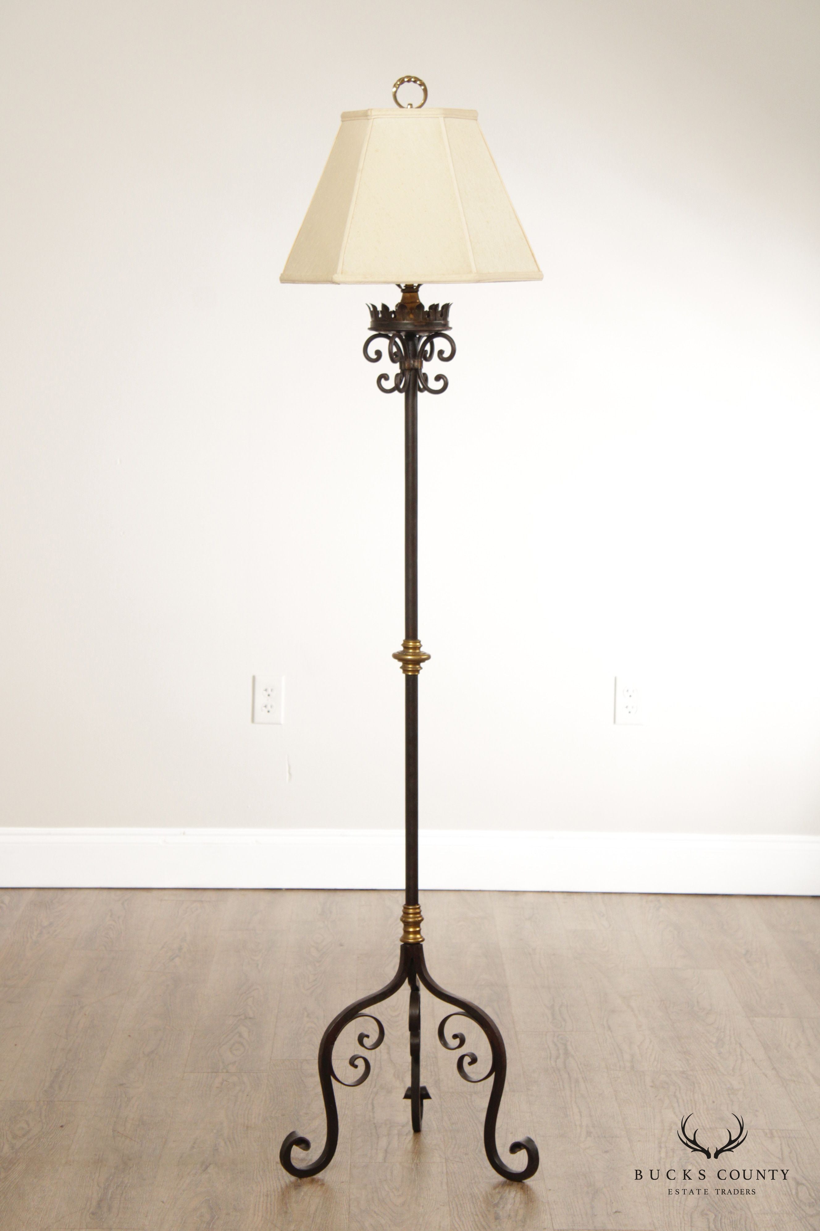 Antique Spanish Revival Wrought Iron Floor Lamp