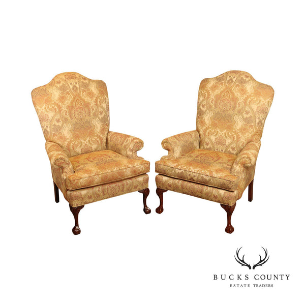 Fairfield Chippendale Style Pair Custom Upholstered Wingback Chairs