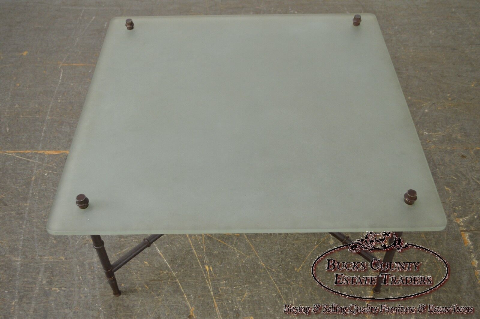 Faux Bamboo Brass Base Frosted Glass Top Coffee Table