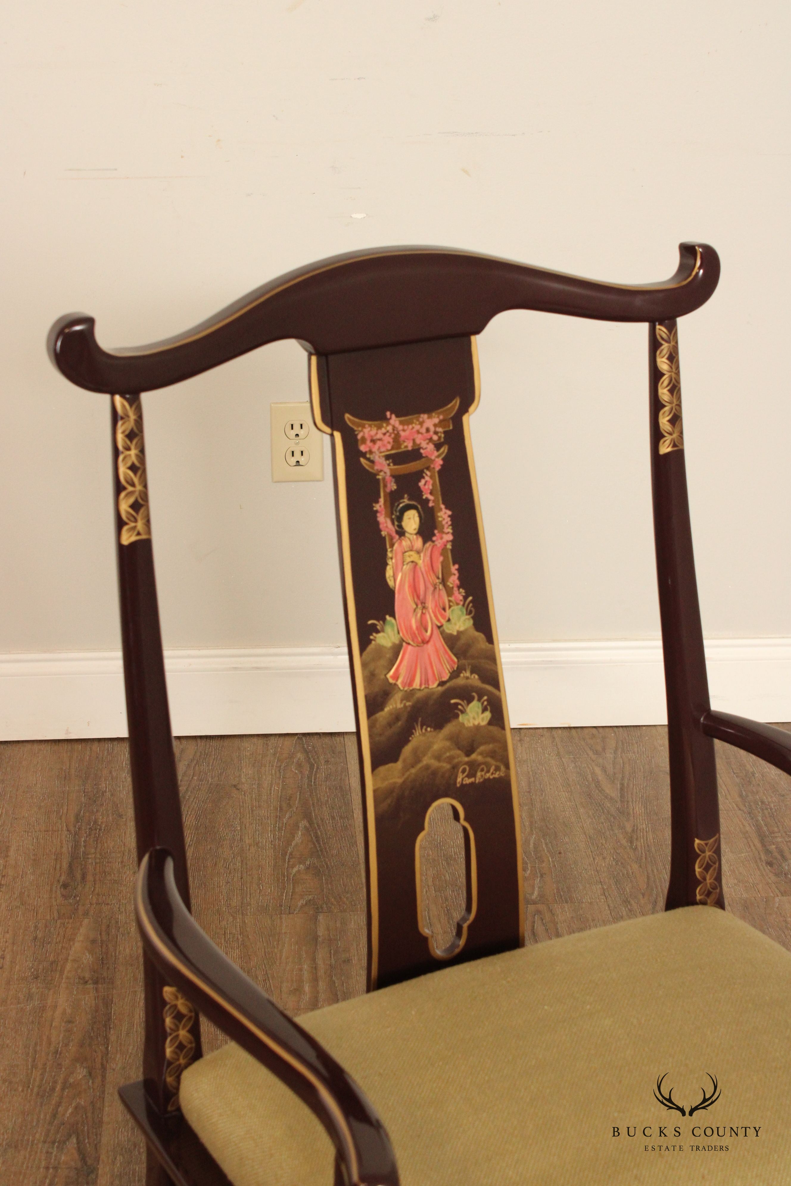 Traditional Asian Style Yoke Back Dining Armchair