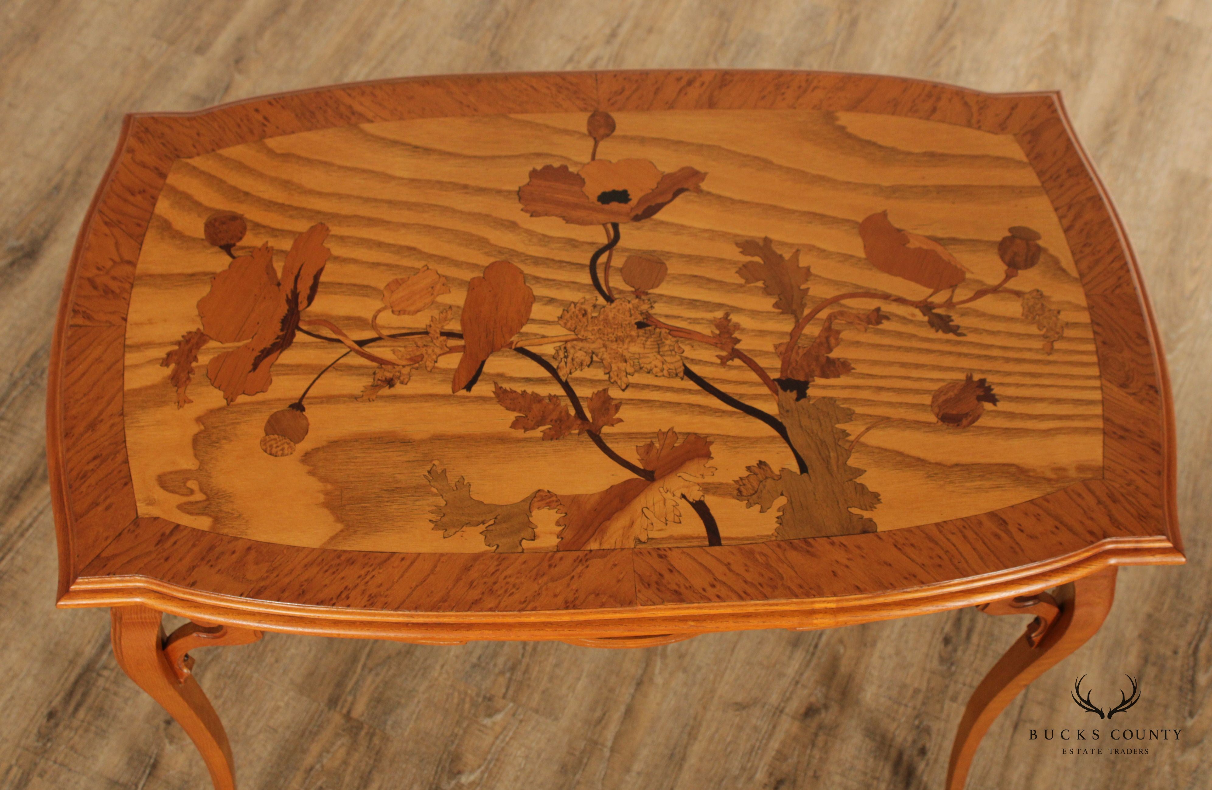 French Art Nouveau Antique Marquetry Inlaid Table