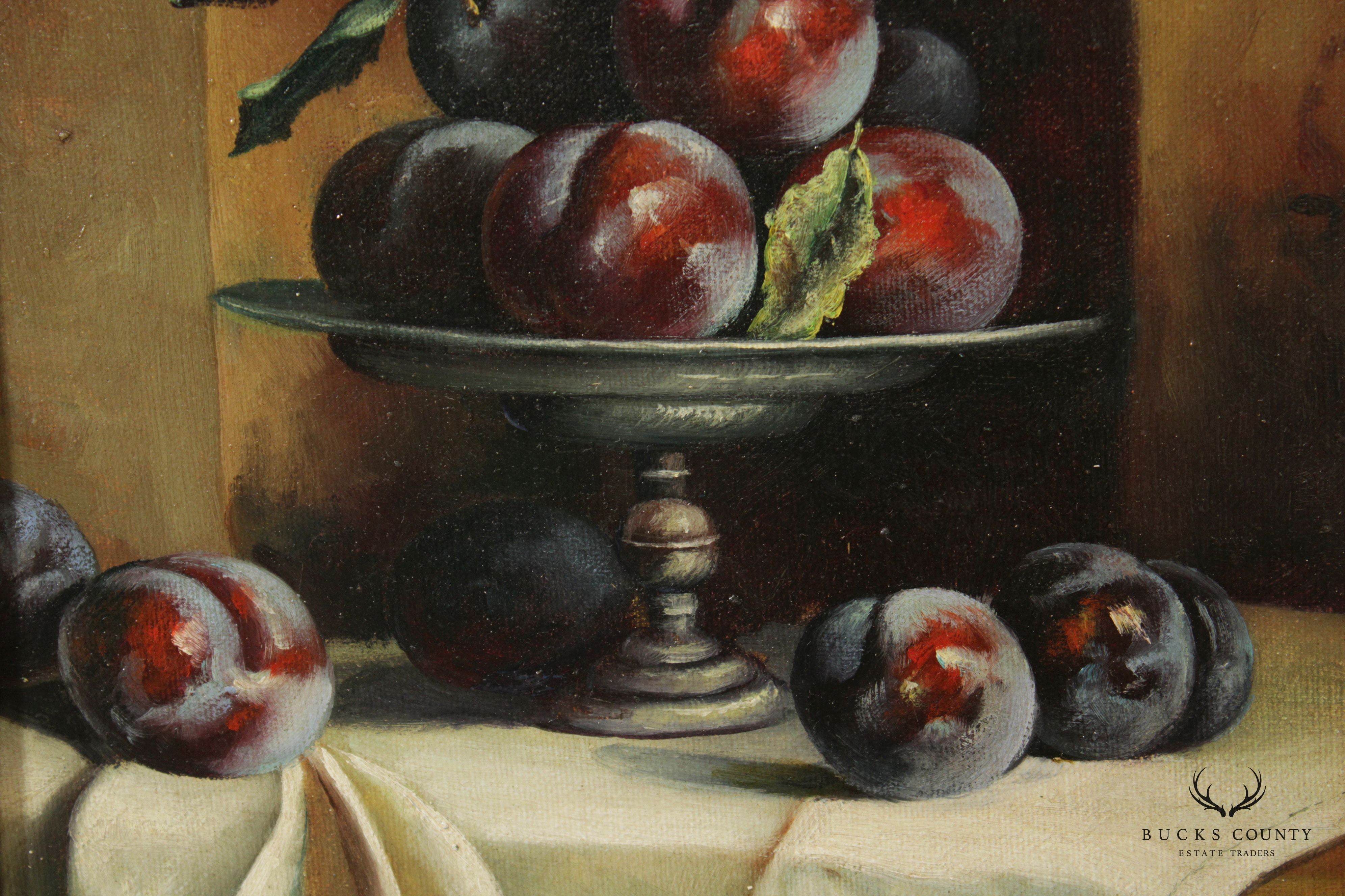 Tim Lu Still Life of Plums Framed Oil on Canvas