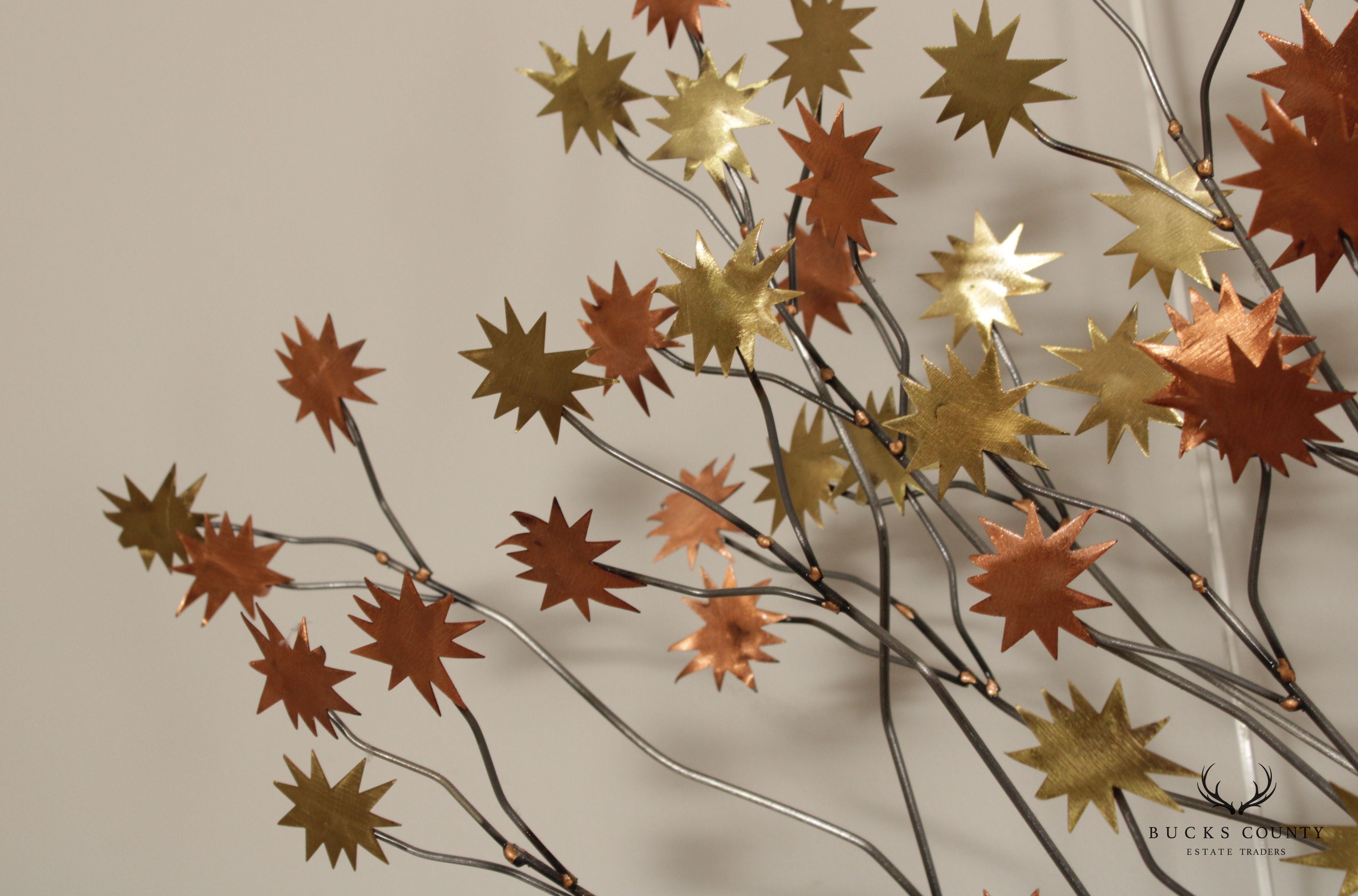 Modern Tree And Star Leaf Form Metal Wall Sculpture