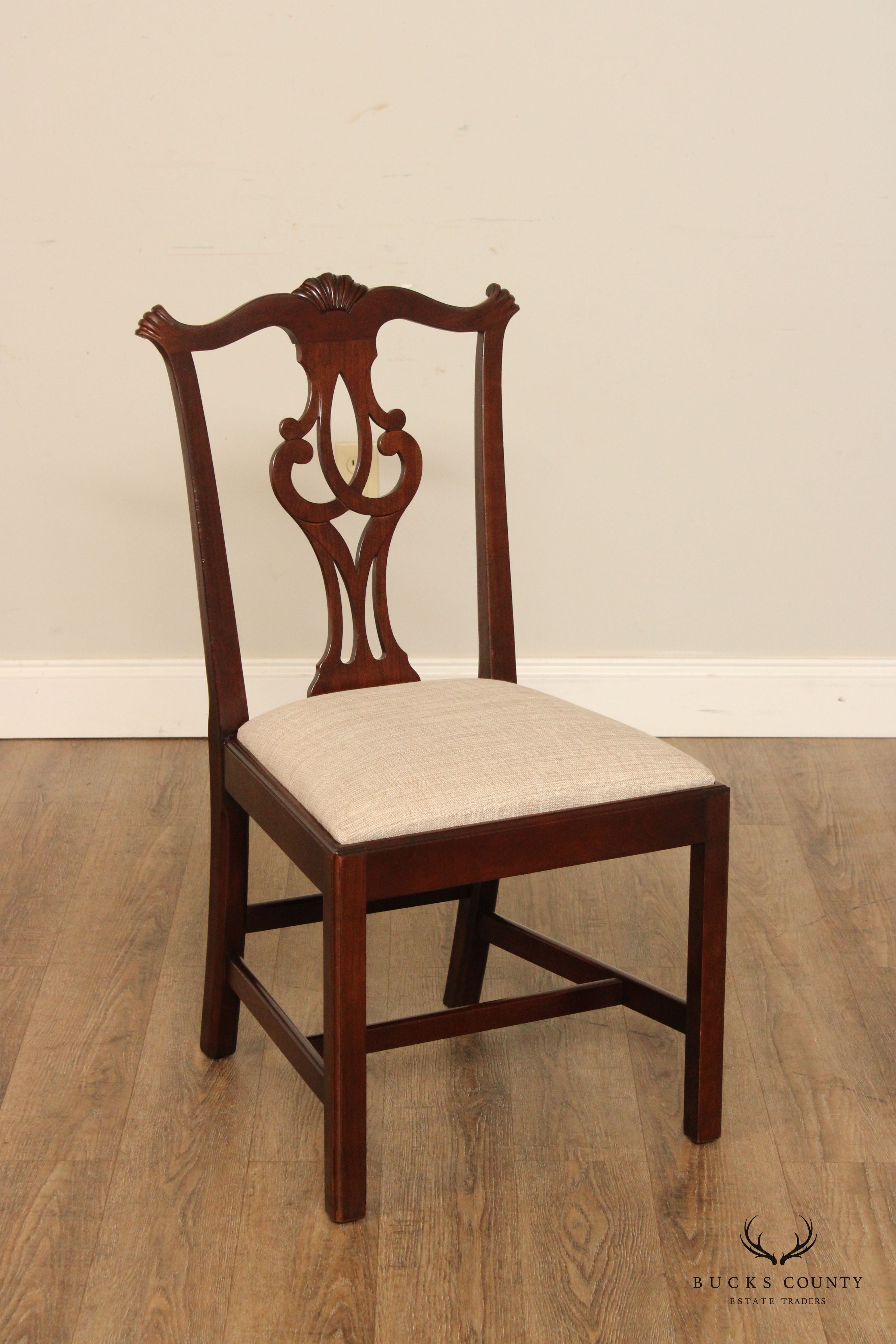 Stickley Chippendale Carved Cherry Set Six Dining Chairs