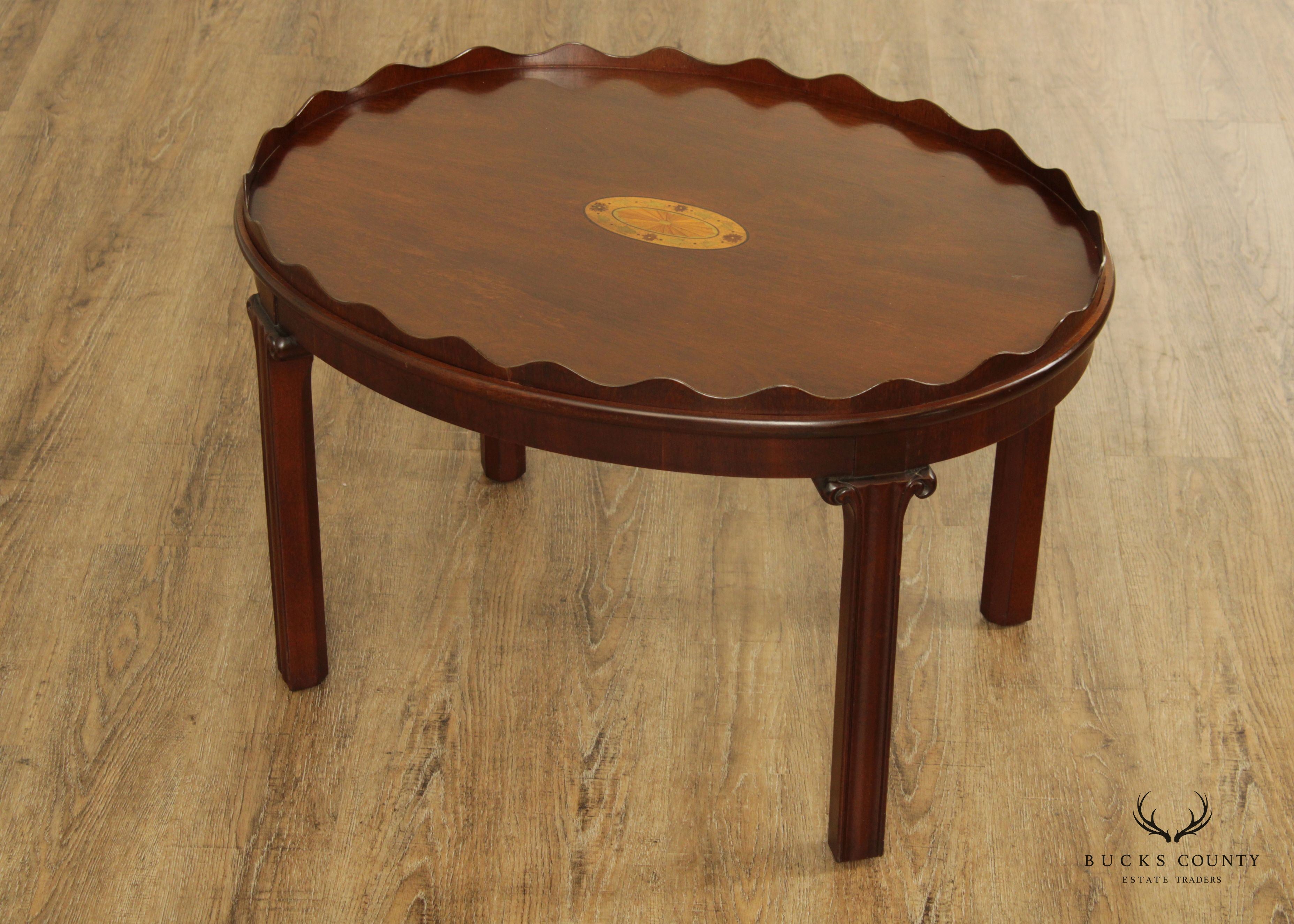 Chippendale Style Oval Inlaid Mahogany Coffee Table